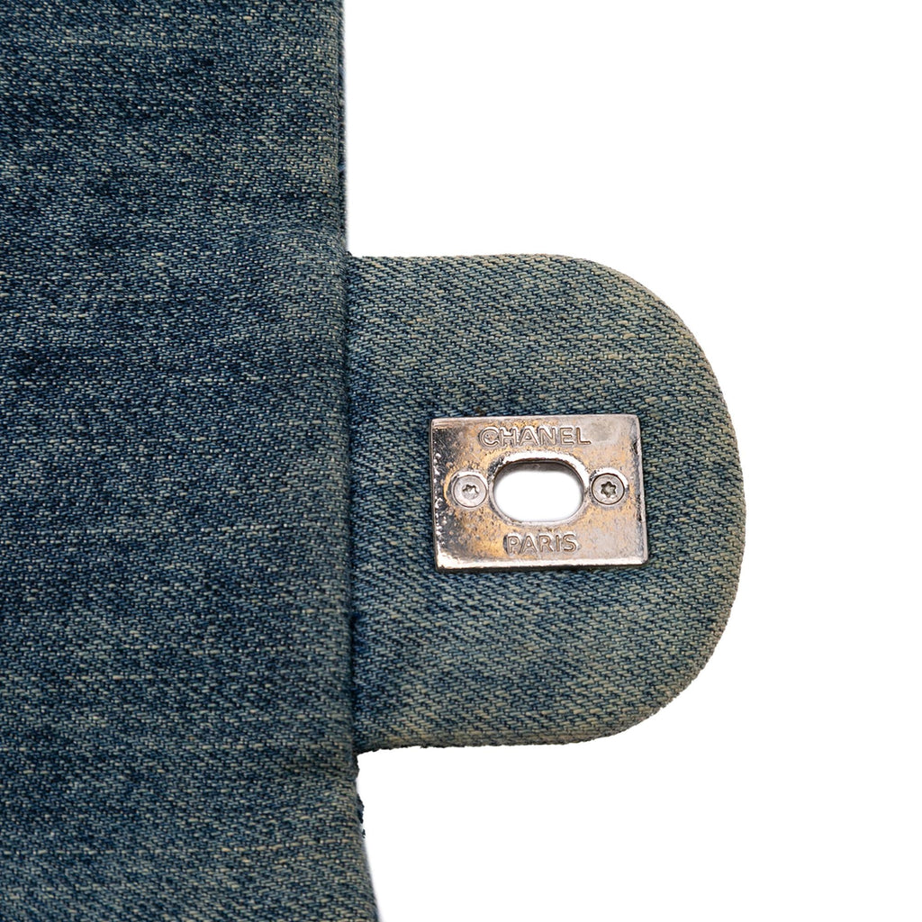 Chanel Large Embroidered Denim Camellia Flap