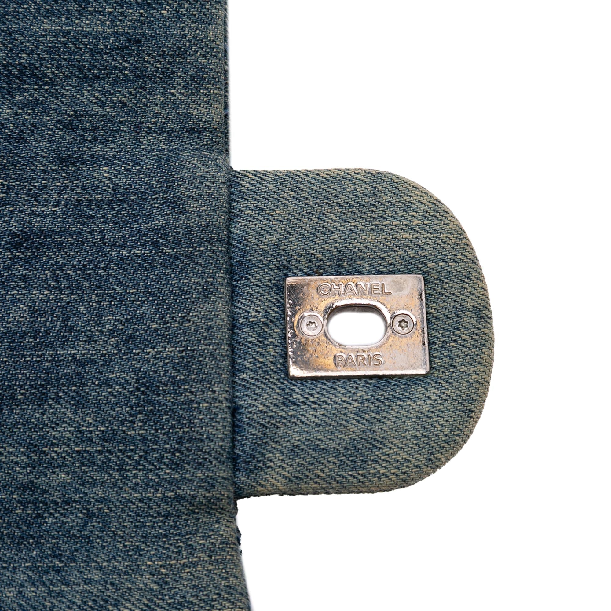 Chanel Large Embroidered Denim Camellia Flap