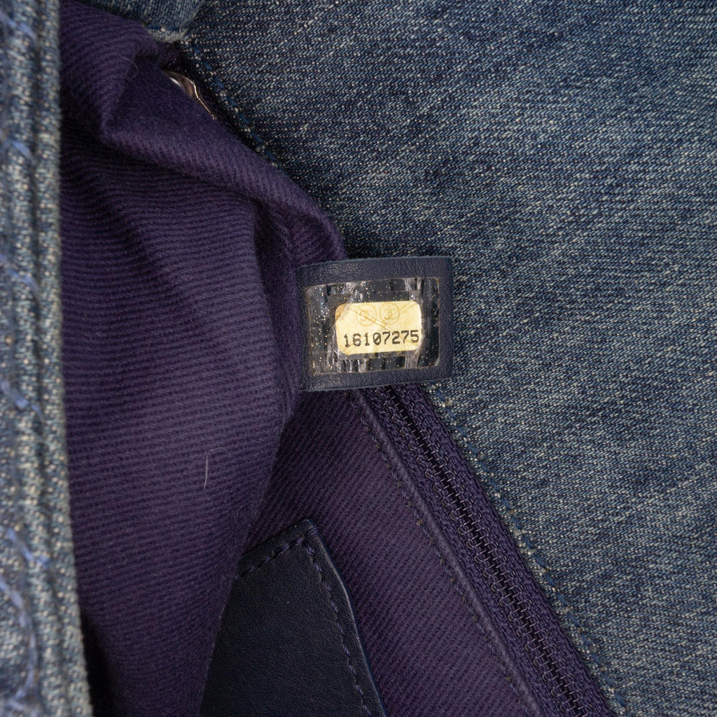 Chanel Large Embroidered Denim Camellia Flap