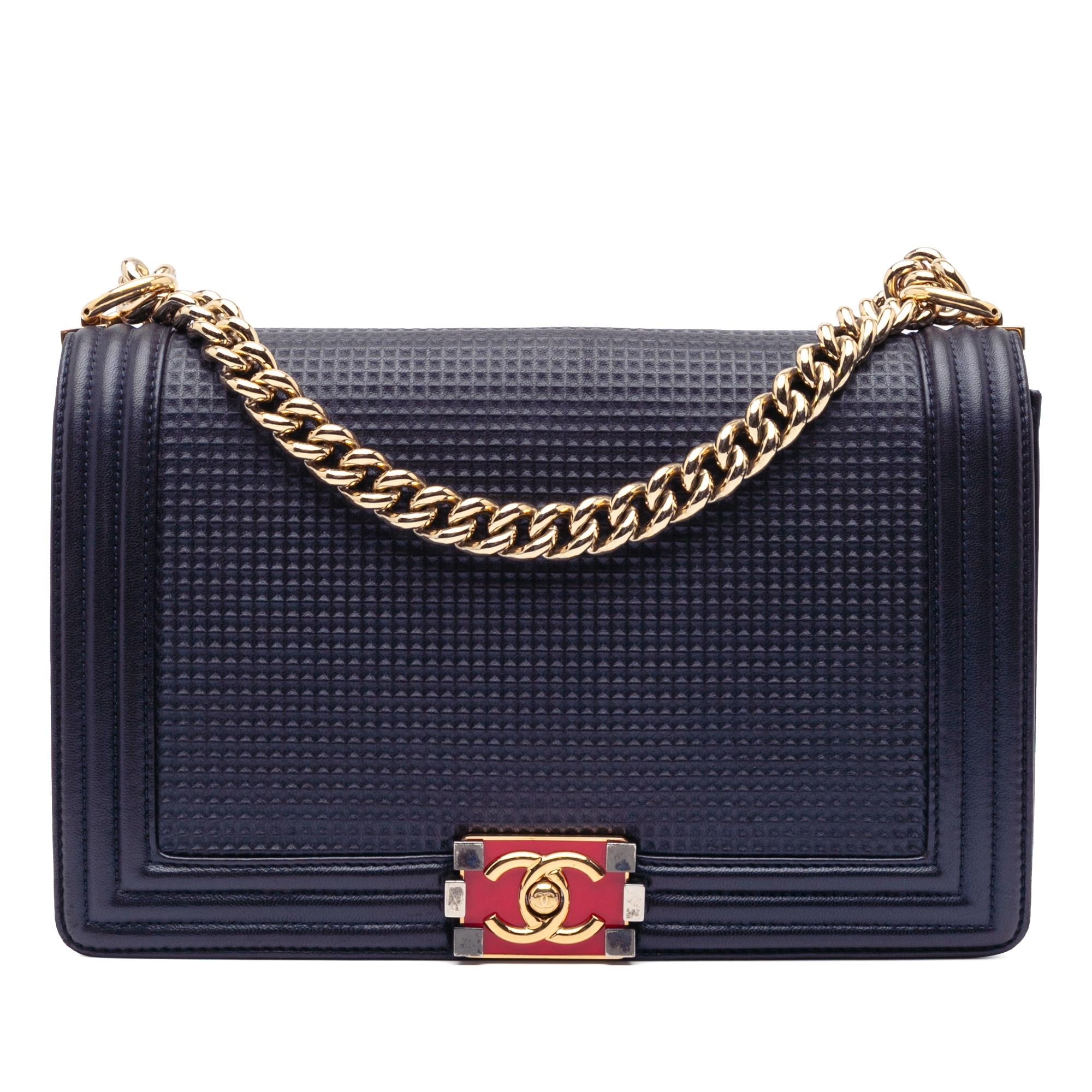 Chanel Large Lambskin Embossed Boy Cube Flap