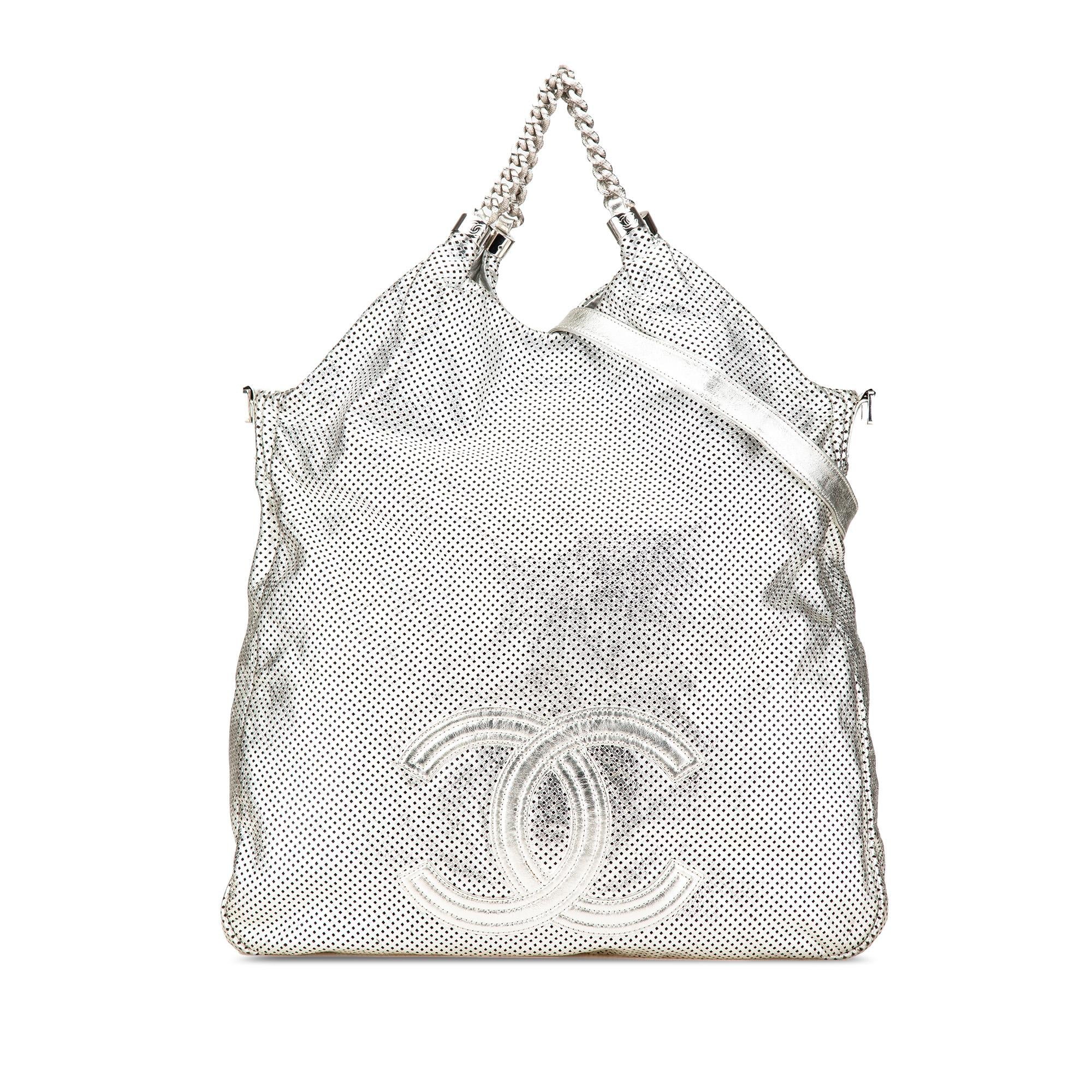 Chanel Large Metallic Glazed Calfskin Perforated Rodeo Drive Satchel