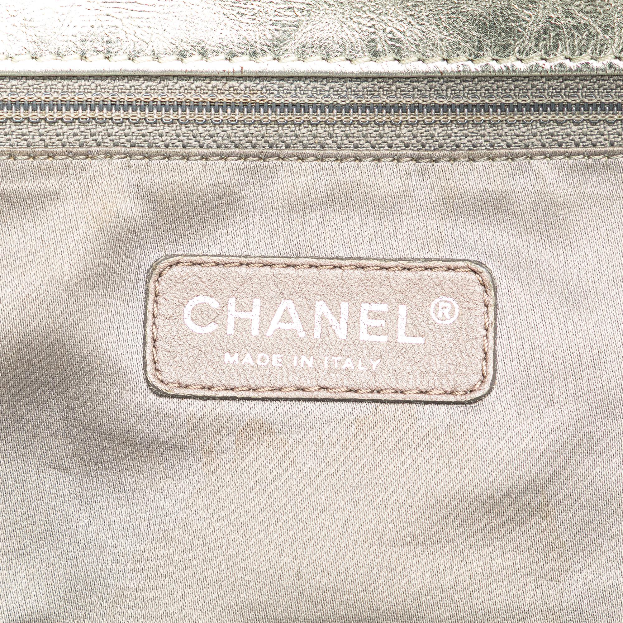 Chanel Large Metallic Glazed Calfskin Perforated Rodeo Drive Satchel