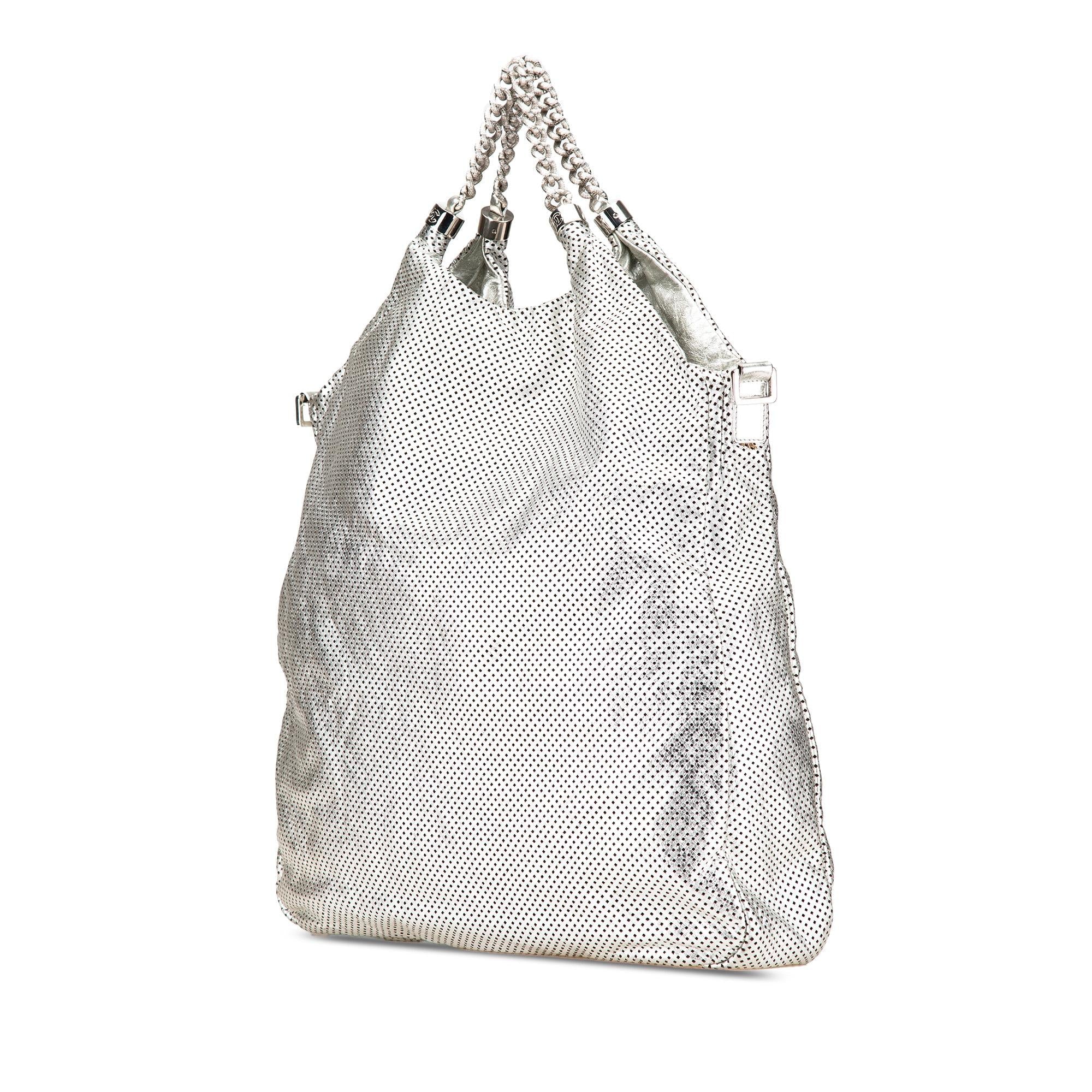 Chanel Large Metallic Glazed Calfskin Perforated Rodeo Drive Satchel