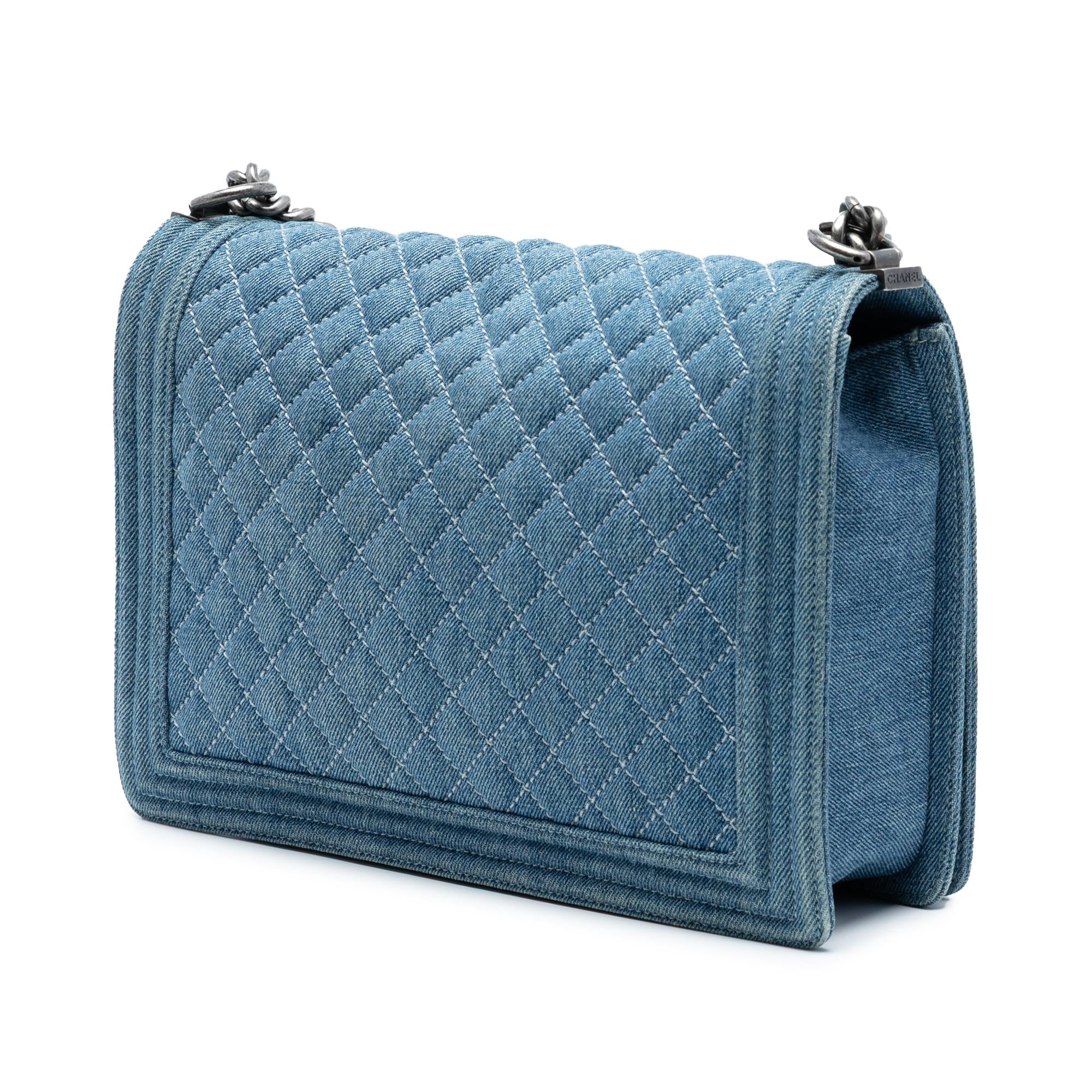 Chanel Large Quilted Denim Boy Flap