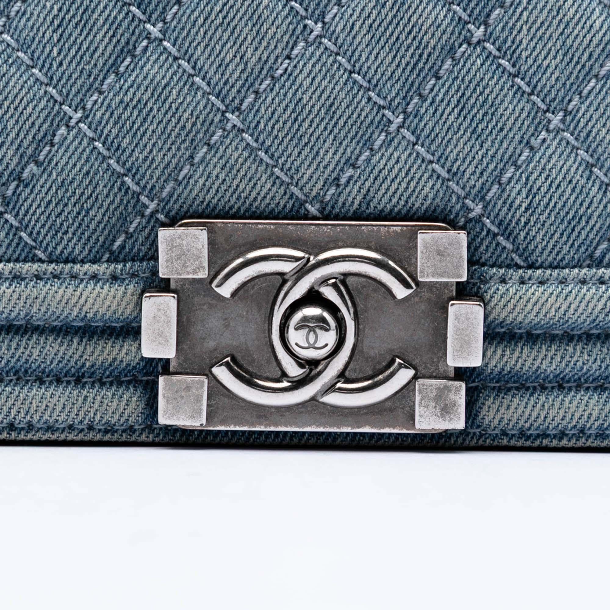 Chanel Large Quilted Denim Boy Flap