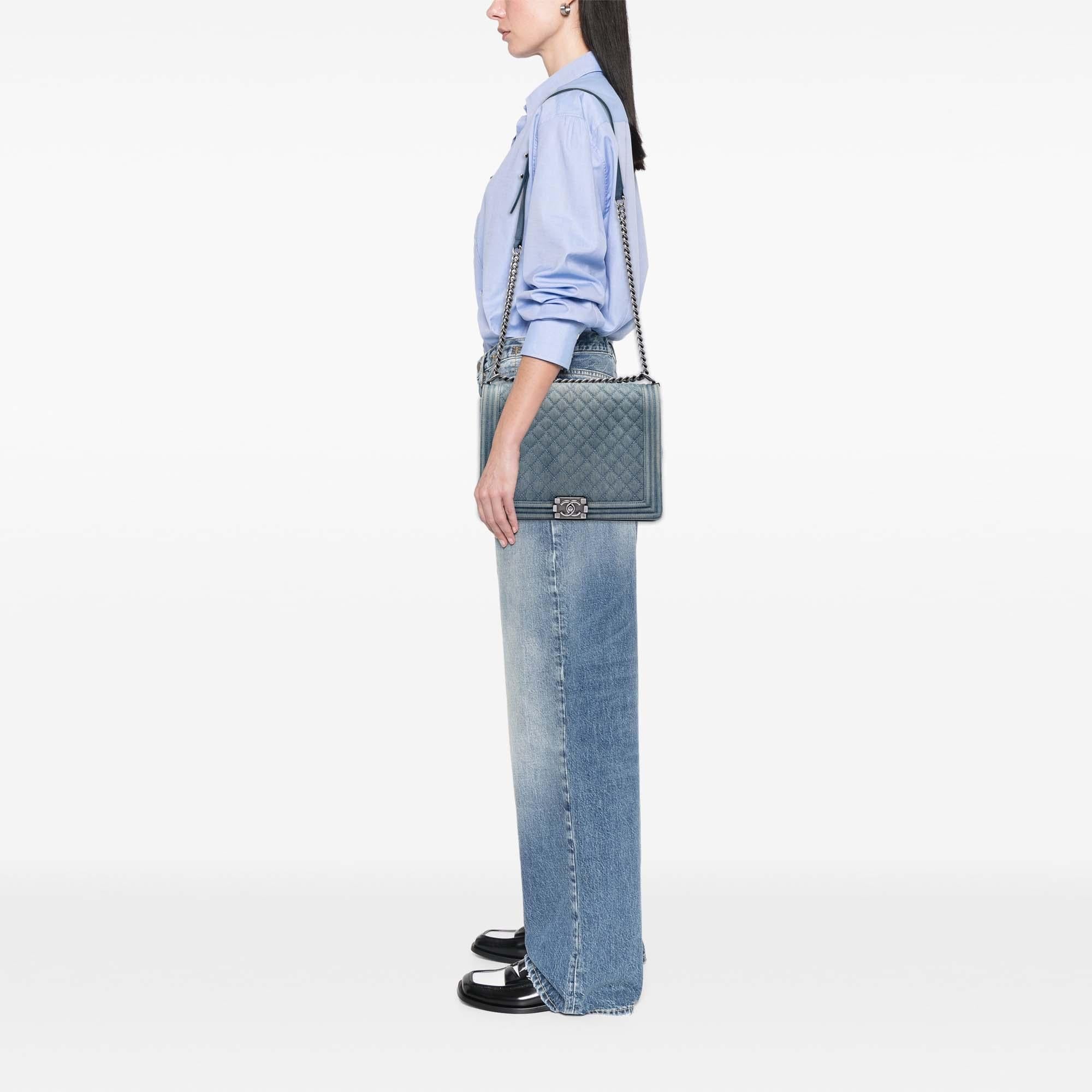 Chanel Large Quilted Denim Boy Flap