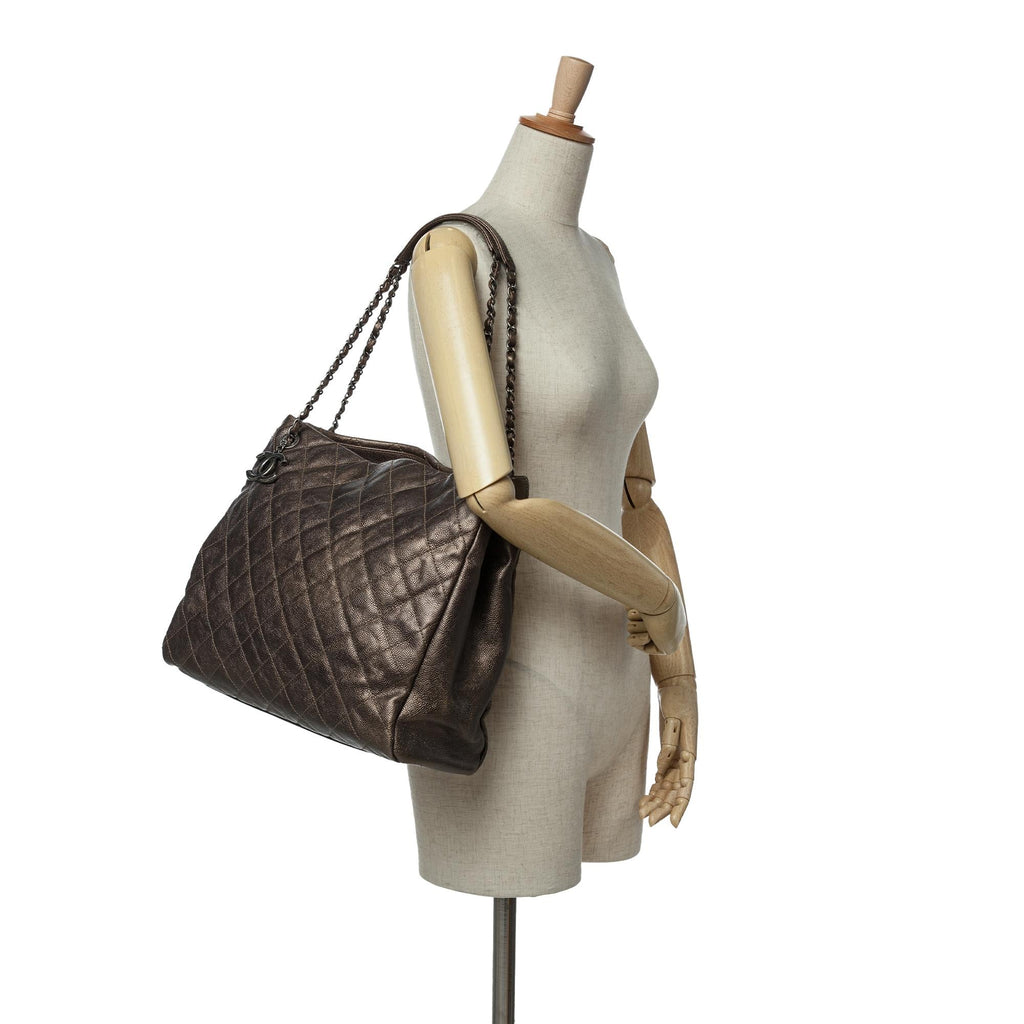 Chanel Large Quilted Iridescent Caviar Chic Tall Shopping Tote