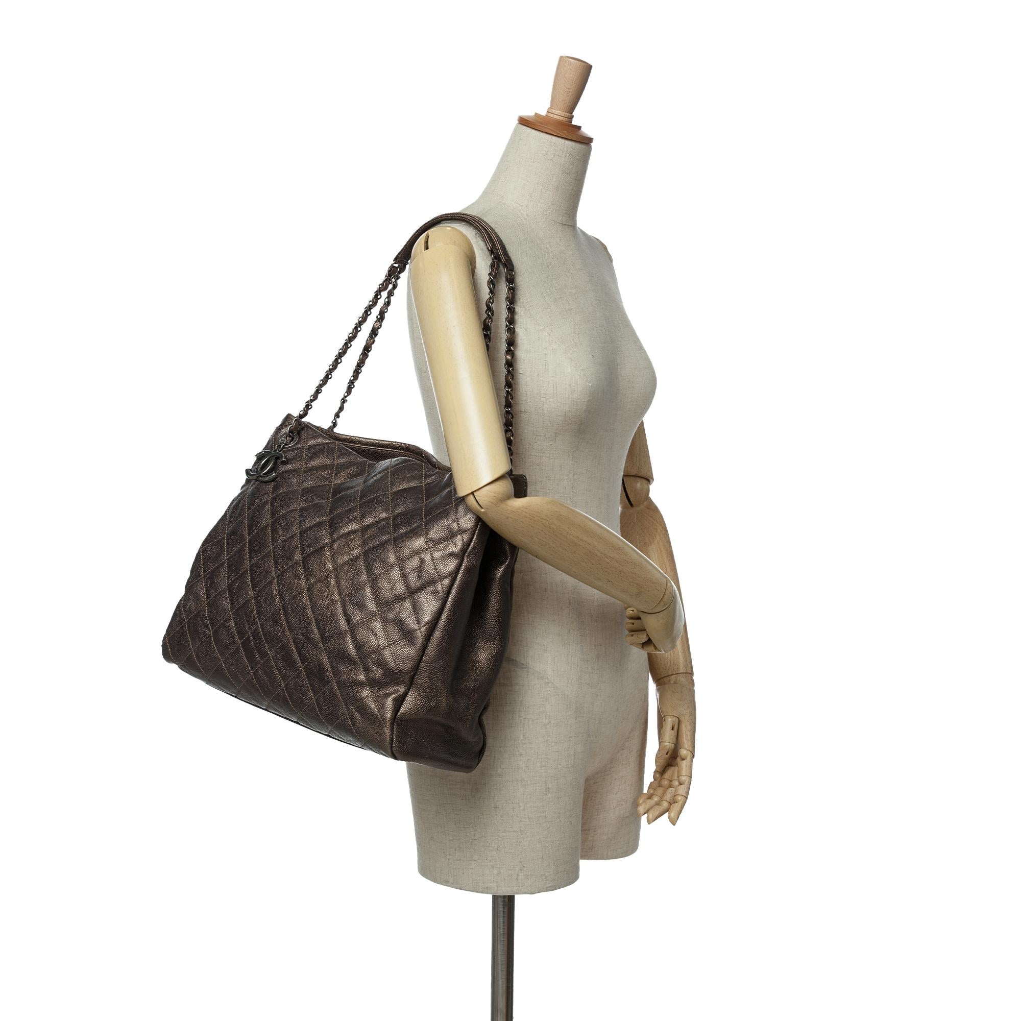 Chanel Large Quilted Iridescent Caviar Chic Tall Shopping Tote