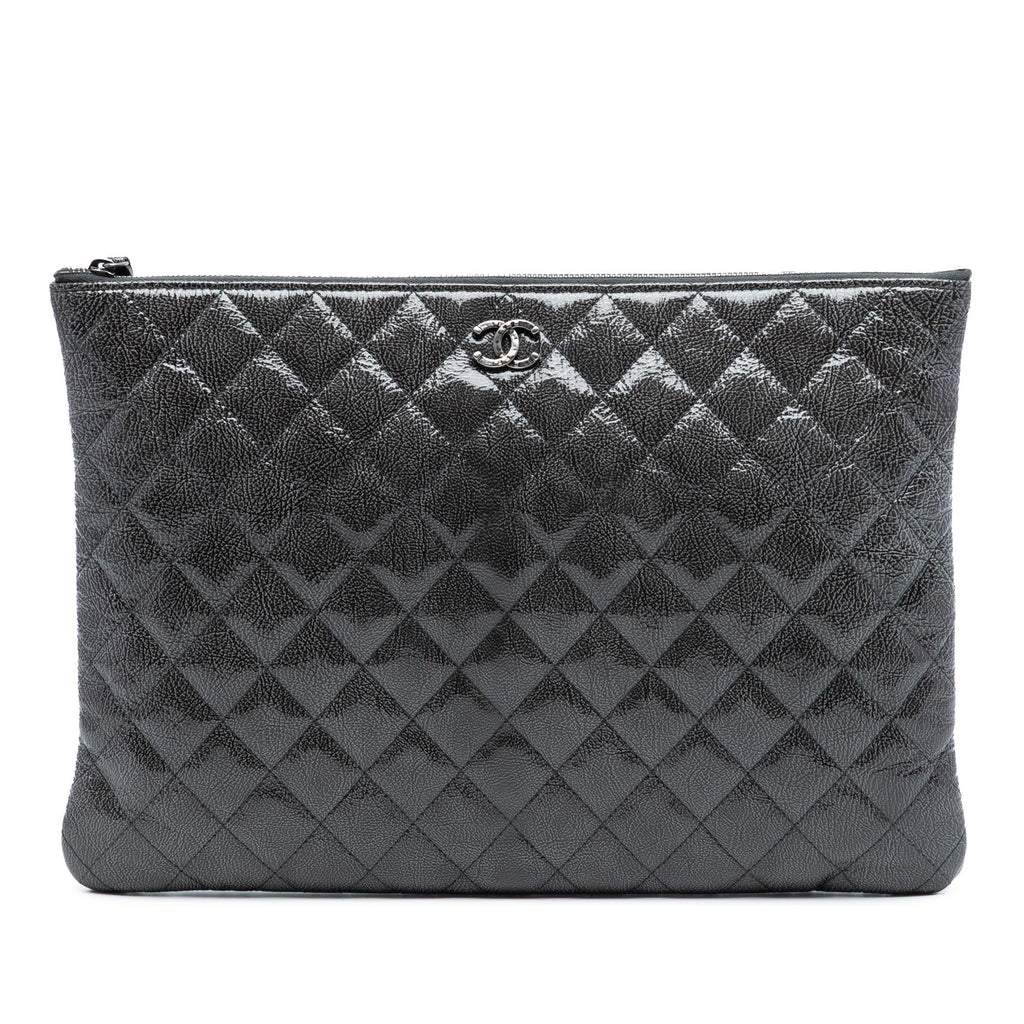 Chanel Large Quilted Iridescent Patent O Case Clutch