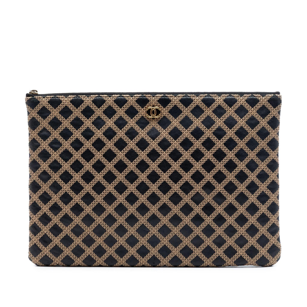 Chanel Large Quilted Lambskin Cross Stitch O Case Clutch