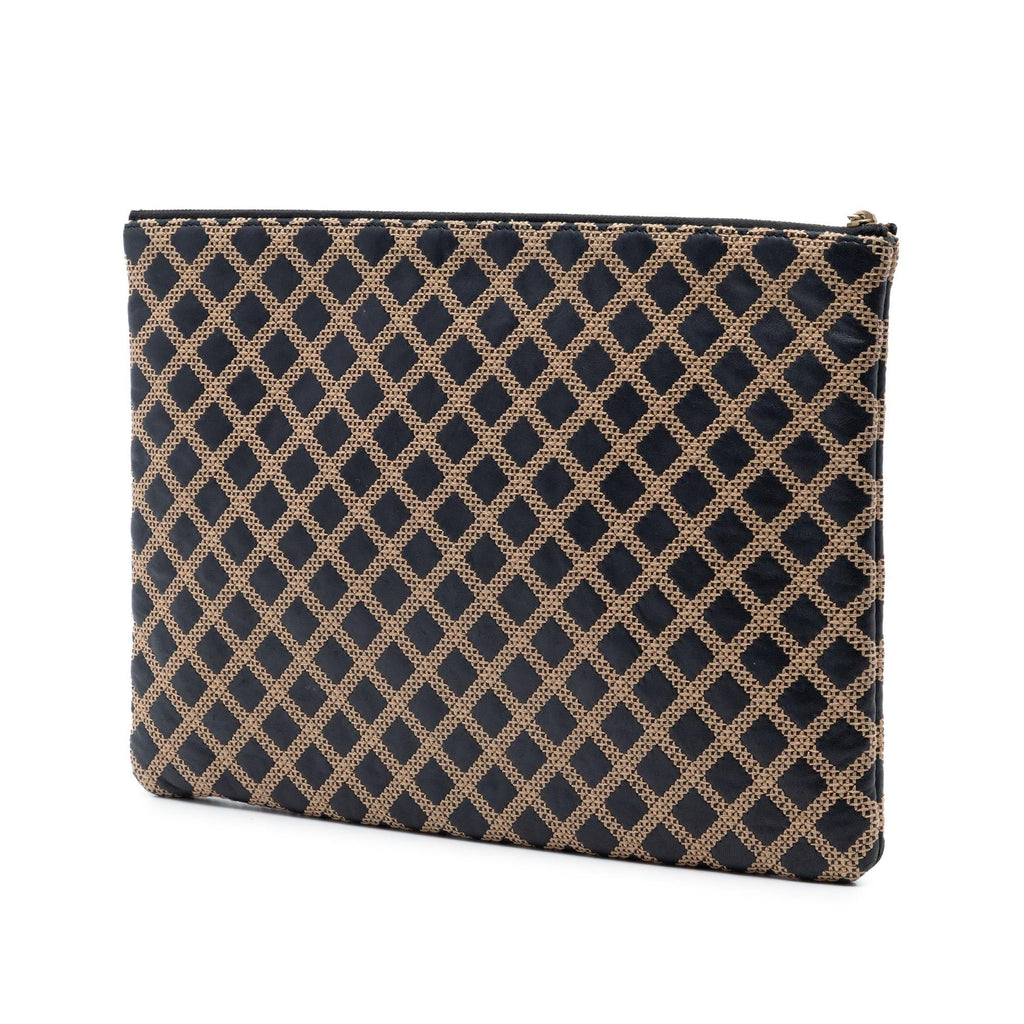 Chanel Large Quilted Lambskin Cross Stitch O Case Clutch