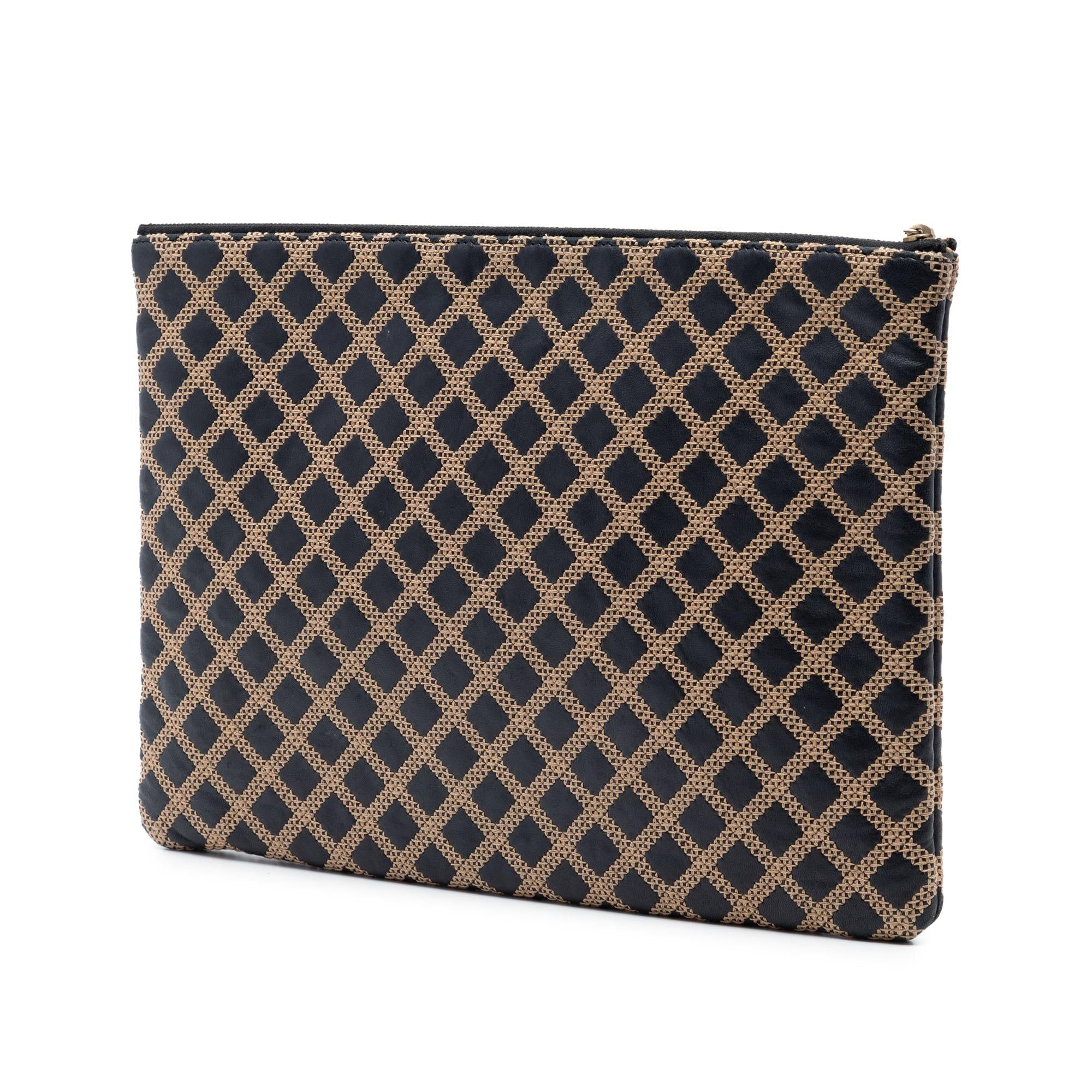 Chanel Large Quilted Lambskin Cross Stitch O Case Clutch