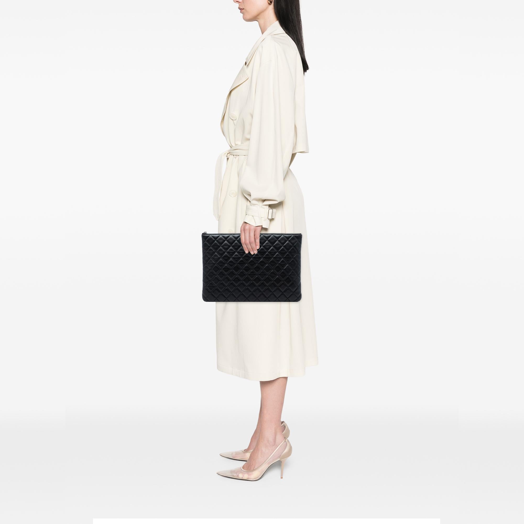 Chanel Large Quilted Lambskin O Case Clutch