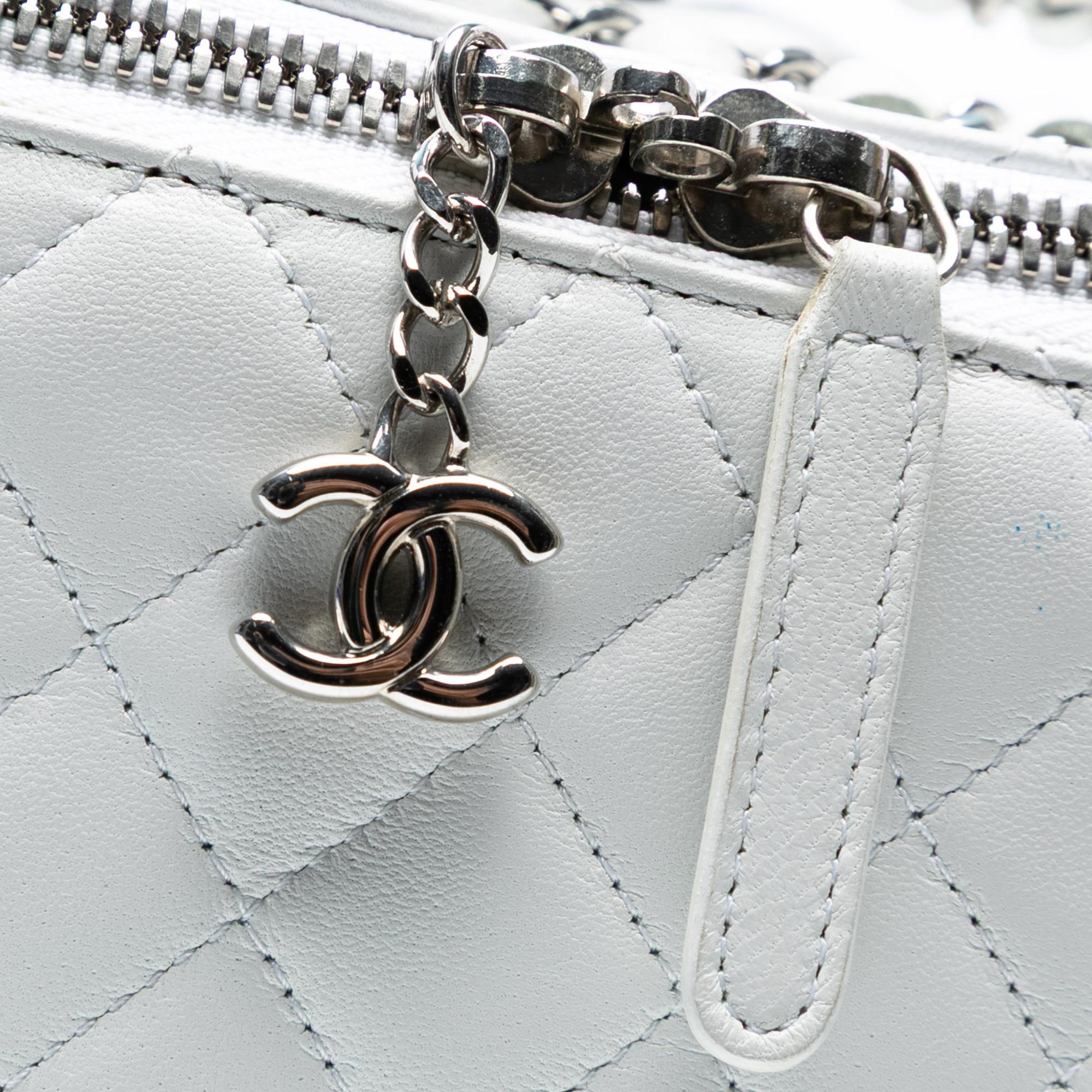 Chanel Large Quilted Lambskin Top Handle Jewelry Box With Chain