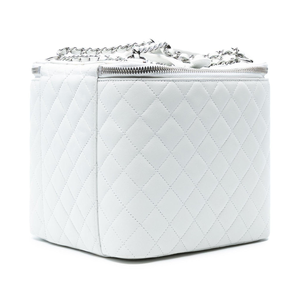 Chanel Large Quilted Lambskin Top Handle Jewelry Box With Chain