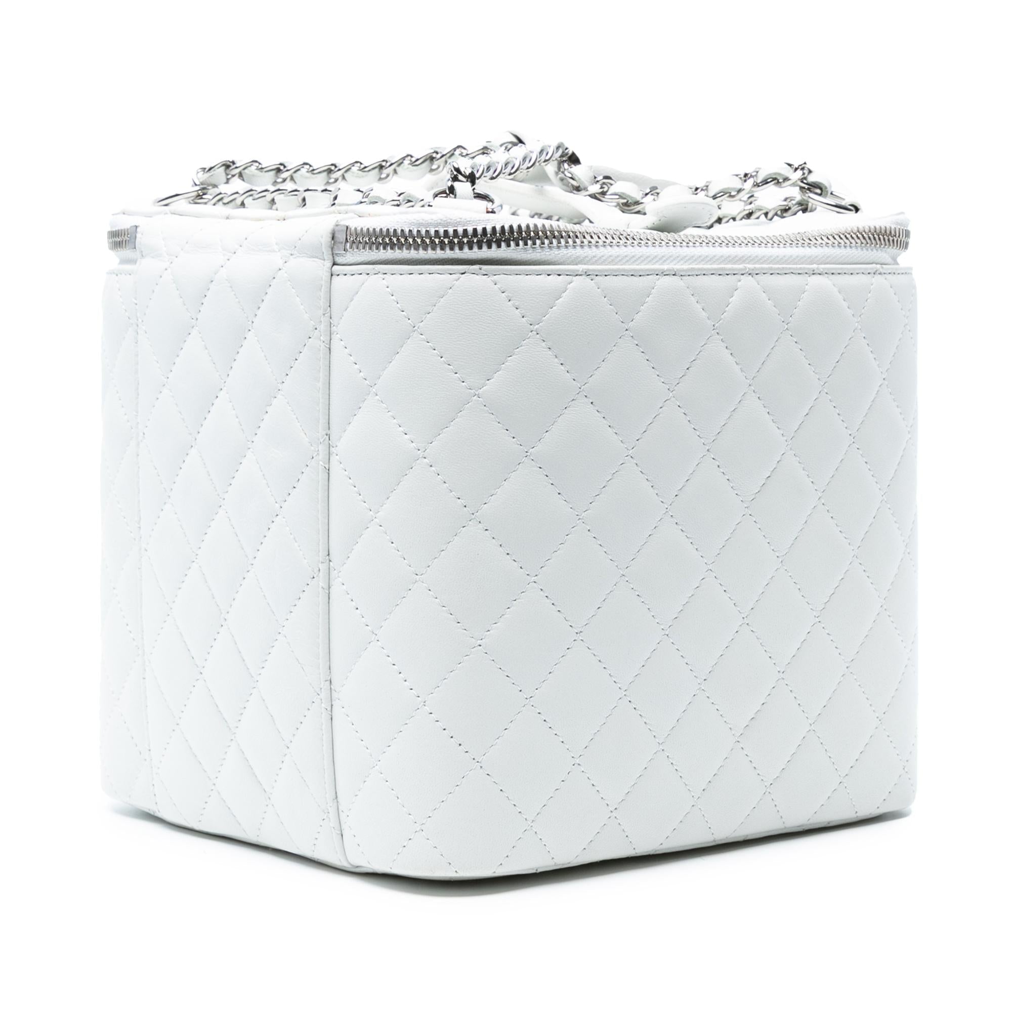 Chanel Large Quilted Lambskin Top Handle Jewelry Box With Chain
