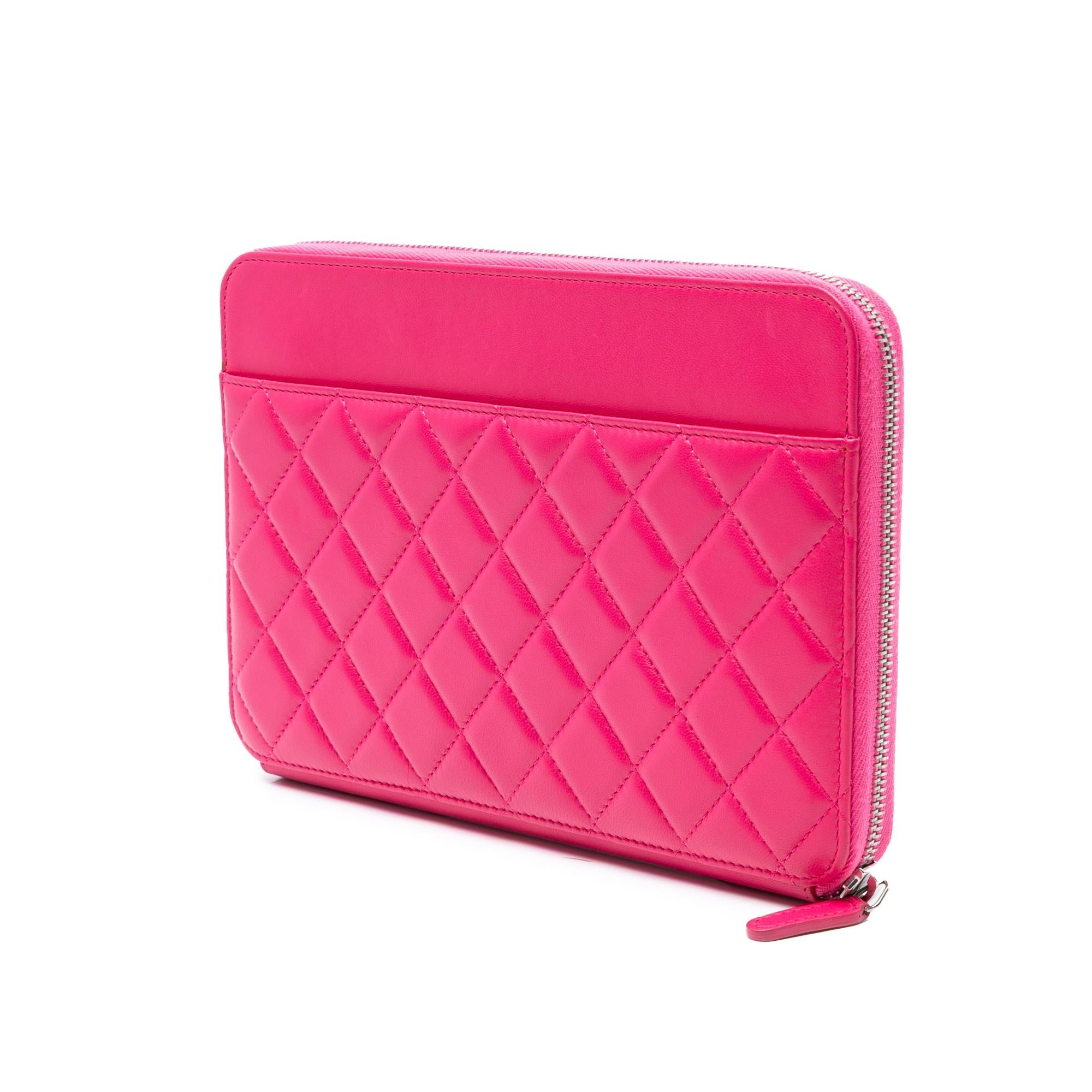 Chanel Large Quilted Lambskin Zip Around Organizer Clutch