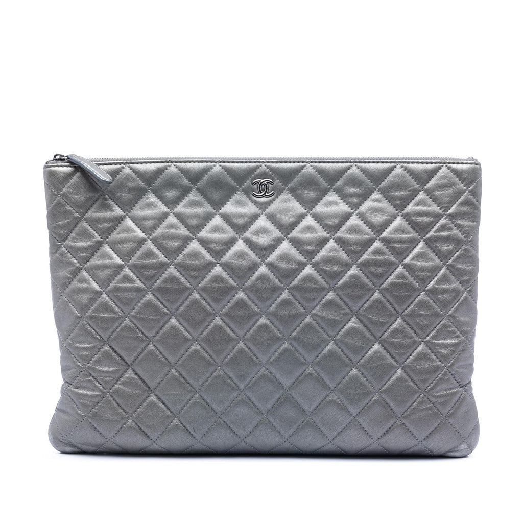 Chanel Large Quilted Metallic Lambskin O Case Clutch