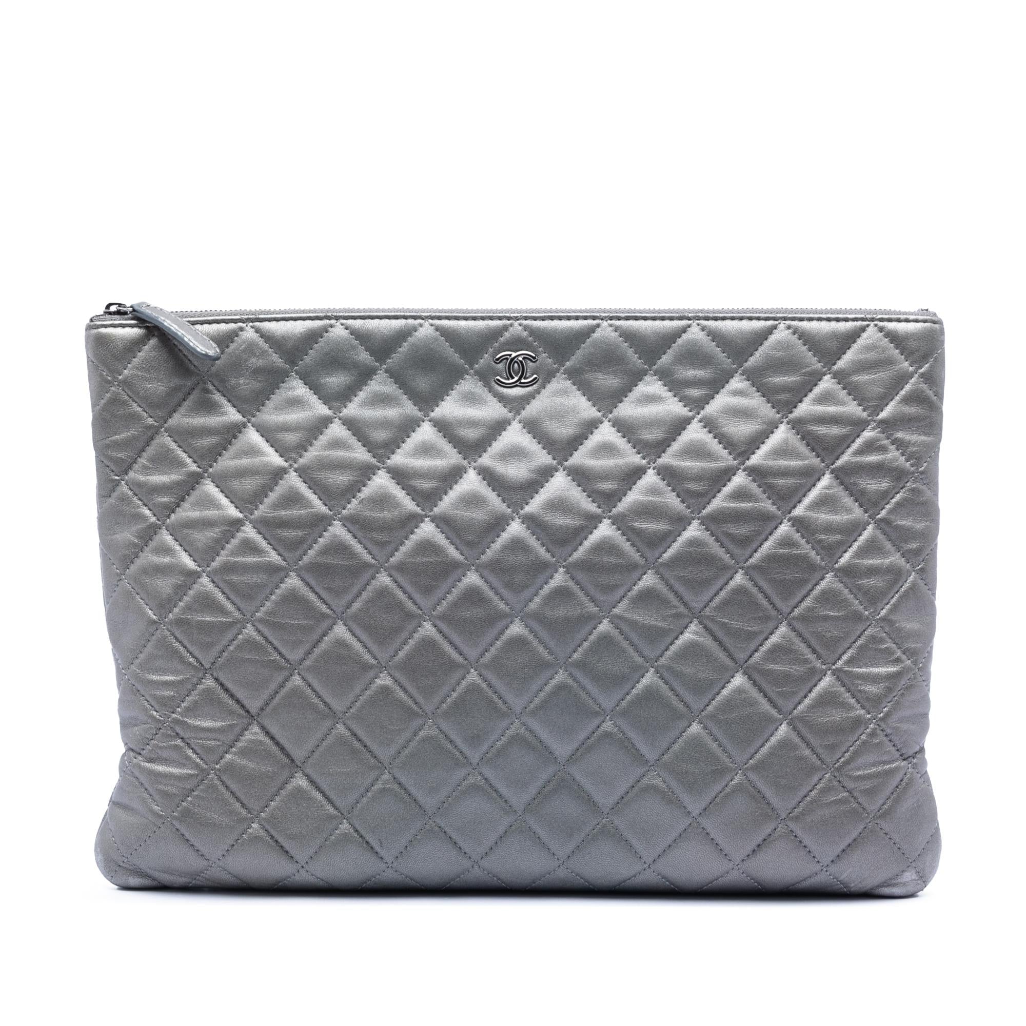 Chanel Large Quilted Metallic Lambskin O Case Clutch
