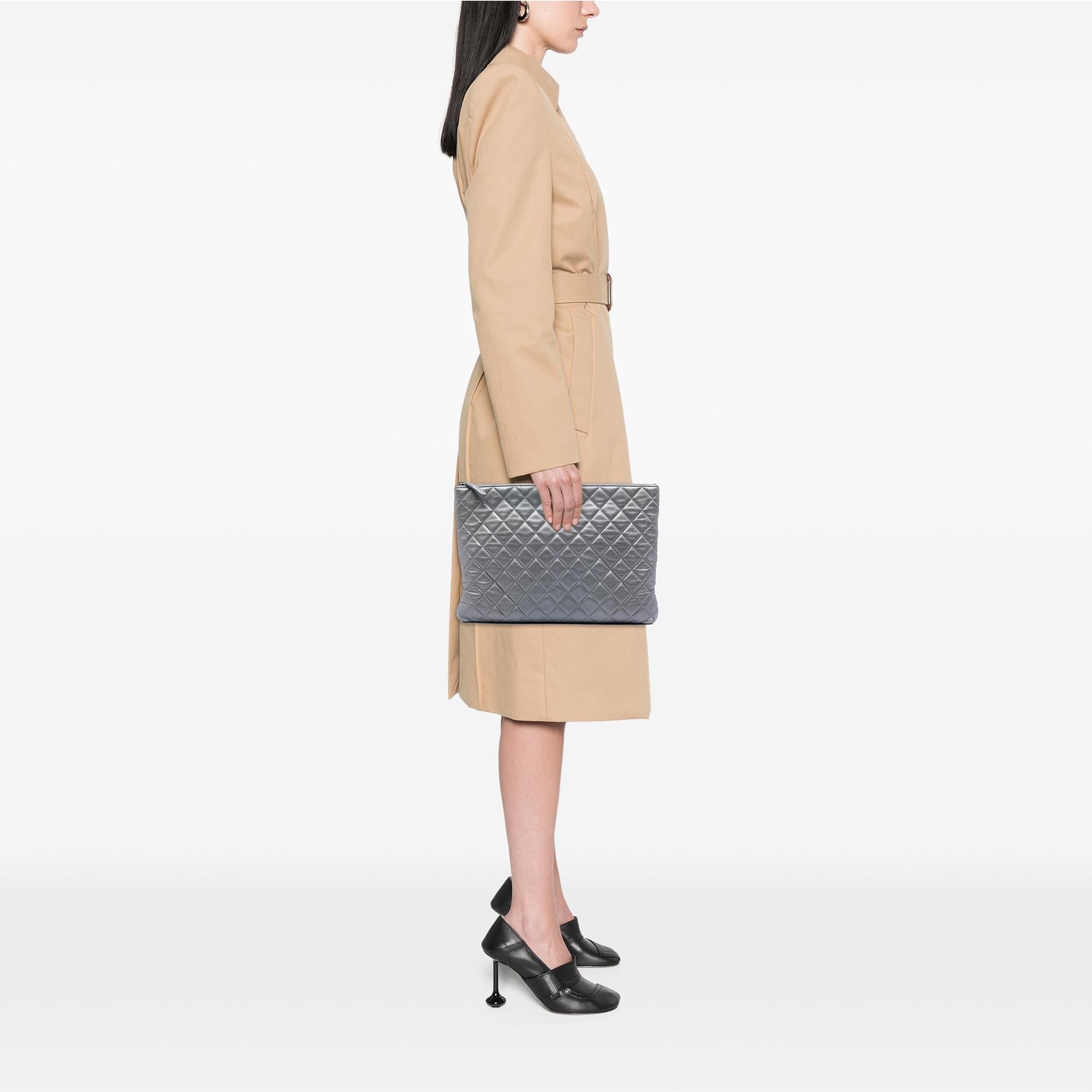 Chanel Large Quilted Metallic Lambskin O Case Clutch