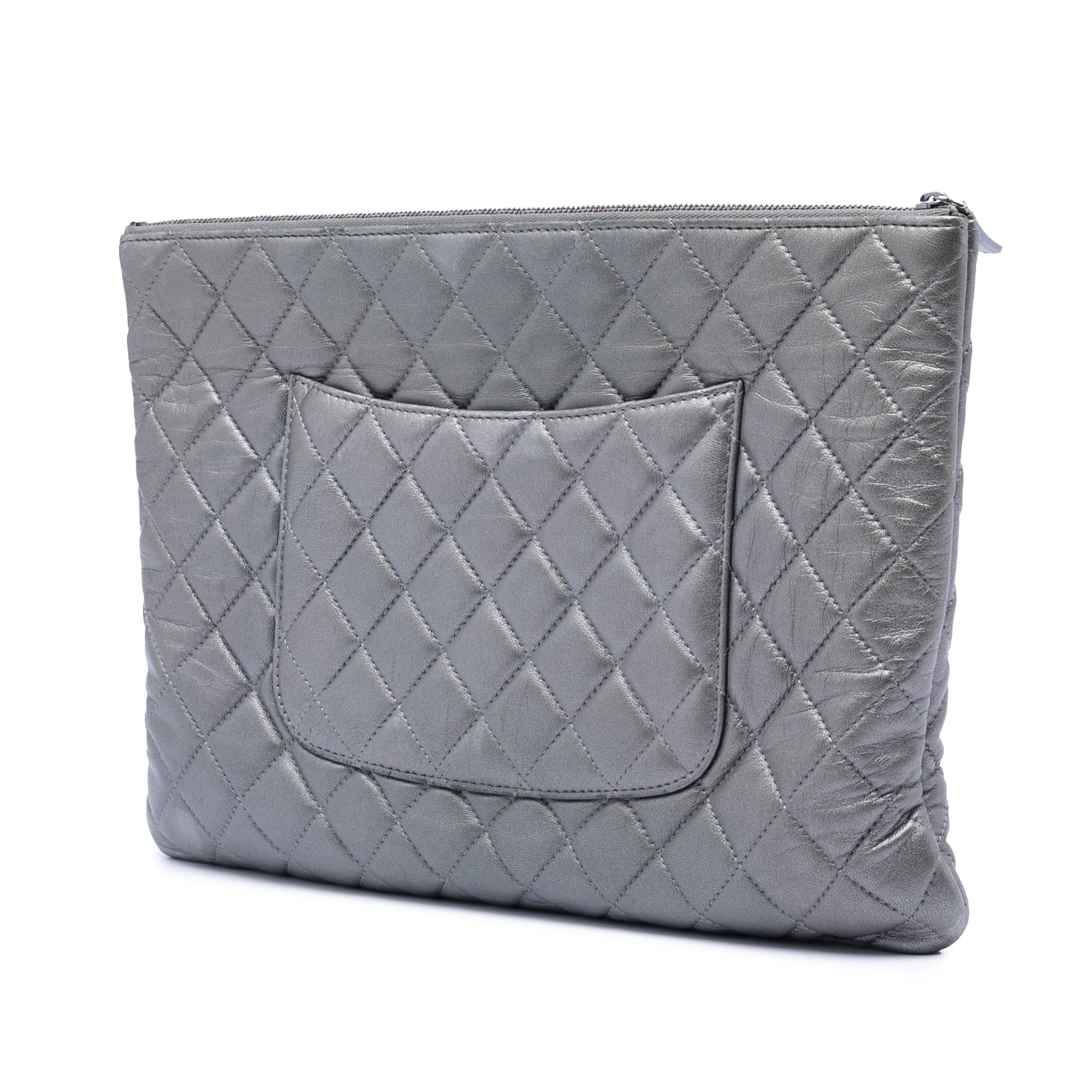 Chanel Large Quilted Metallic Lambskin O Case Clutch