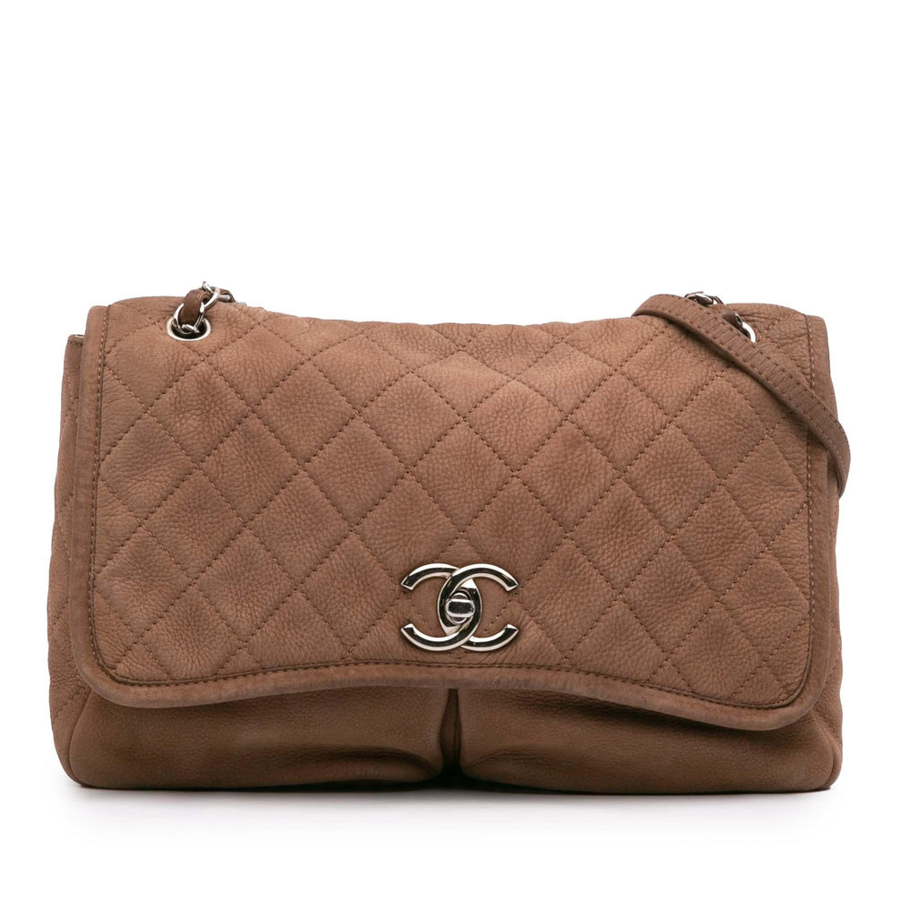 Chanel Large Quilted Nubuck Natural Beauty Split Pocket Flap