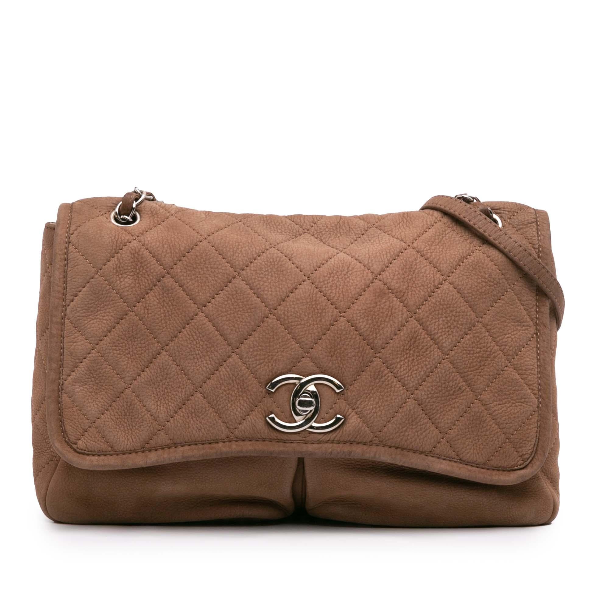 Chanel Large Quilted Nubuck Natural Beauty Split Pocket Flap