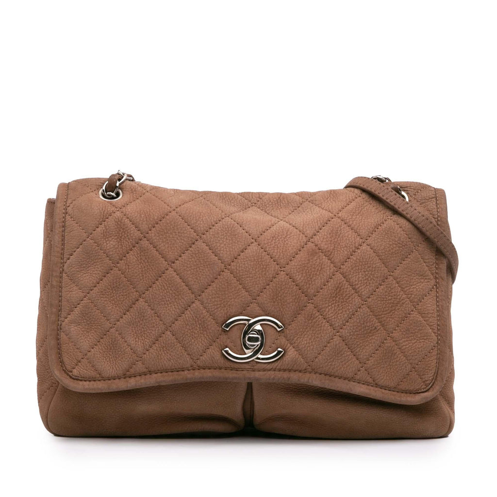 Chanel Large Quilted Nubuck Natural Beauty Split Pocket Flap
