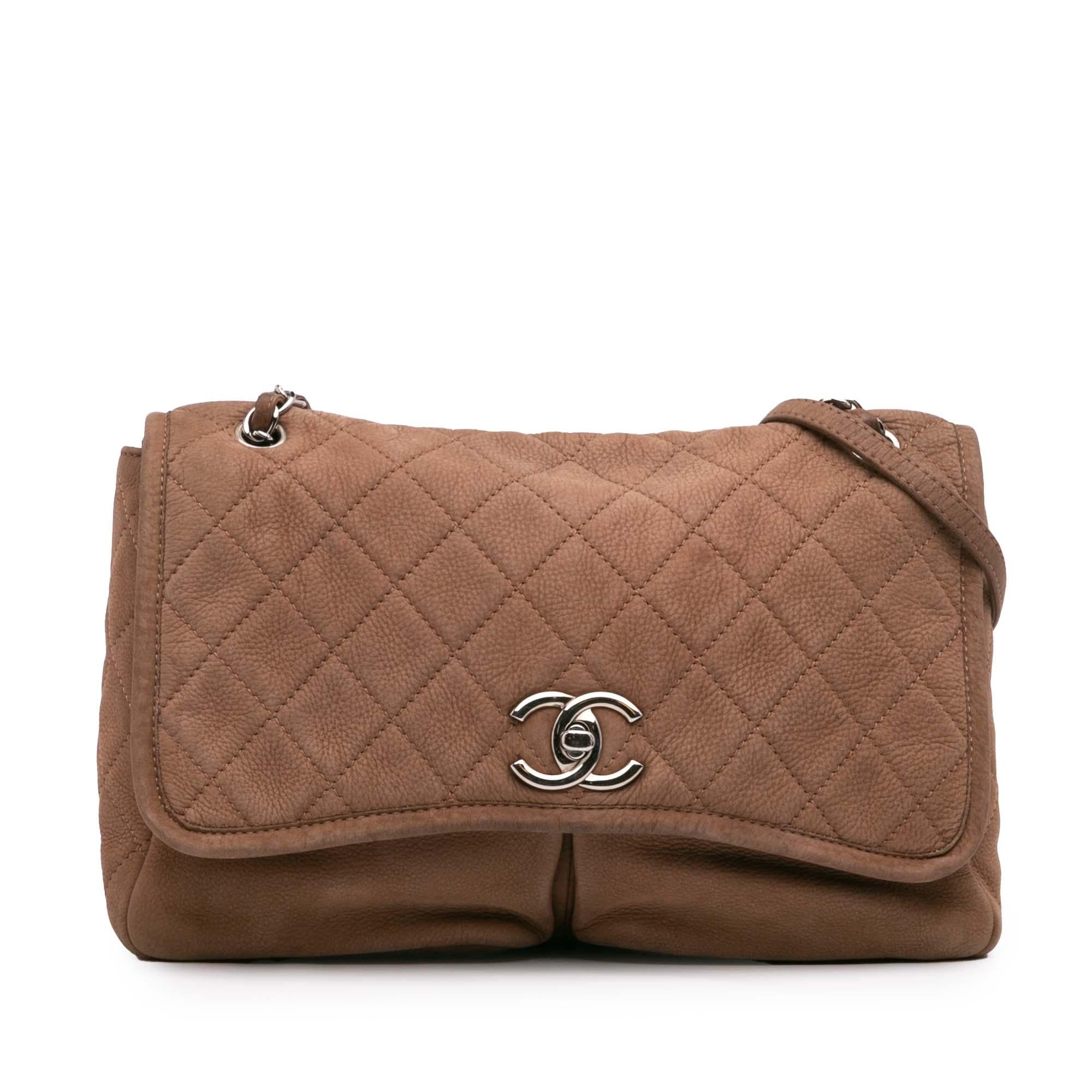 Chanel Large Quilted Nubuck Natural Beauty Split Pocket Flap