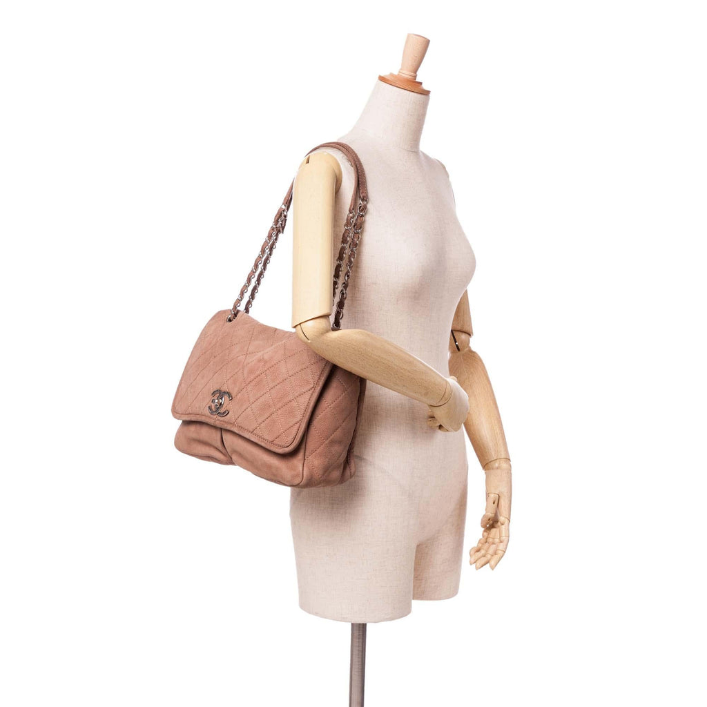 Chanel Large Quilted Nubuck Natural Beauty Split Pocket Flap