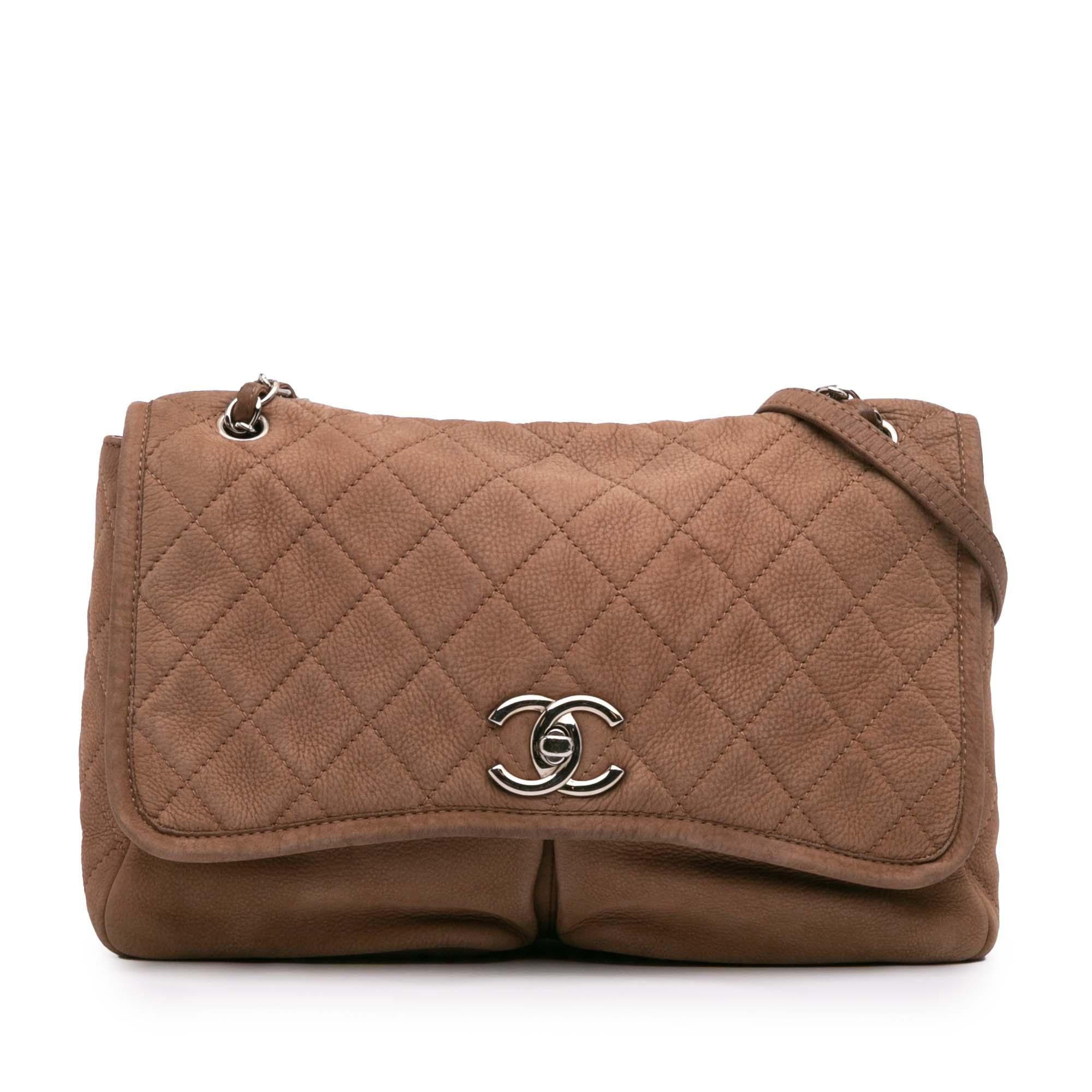 Chanel Large Quilted Nubuck Natural Beauty Split Pocket Flap