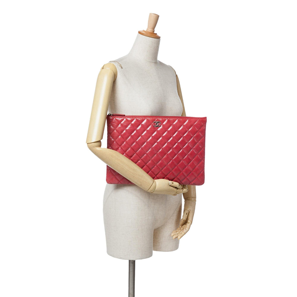 Chanel Large Quilted Patent O Case Clutch