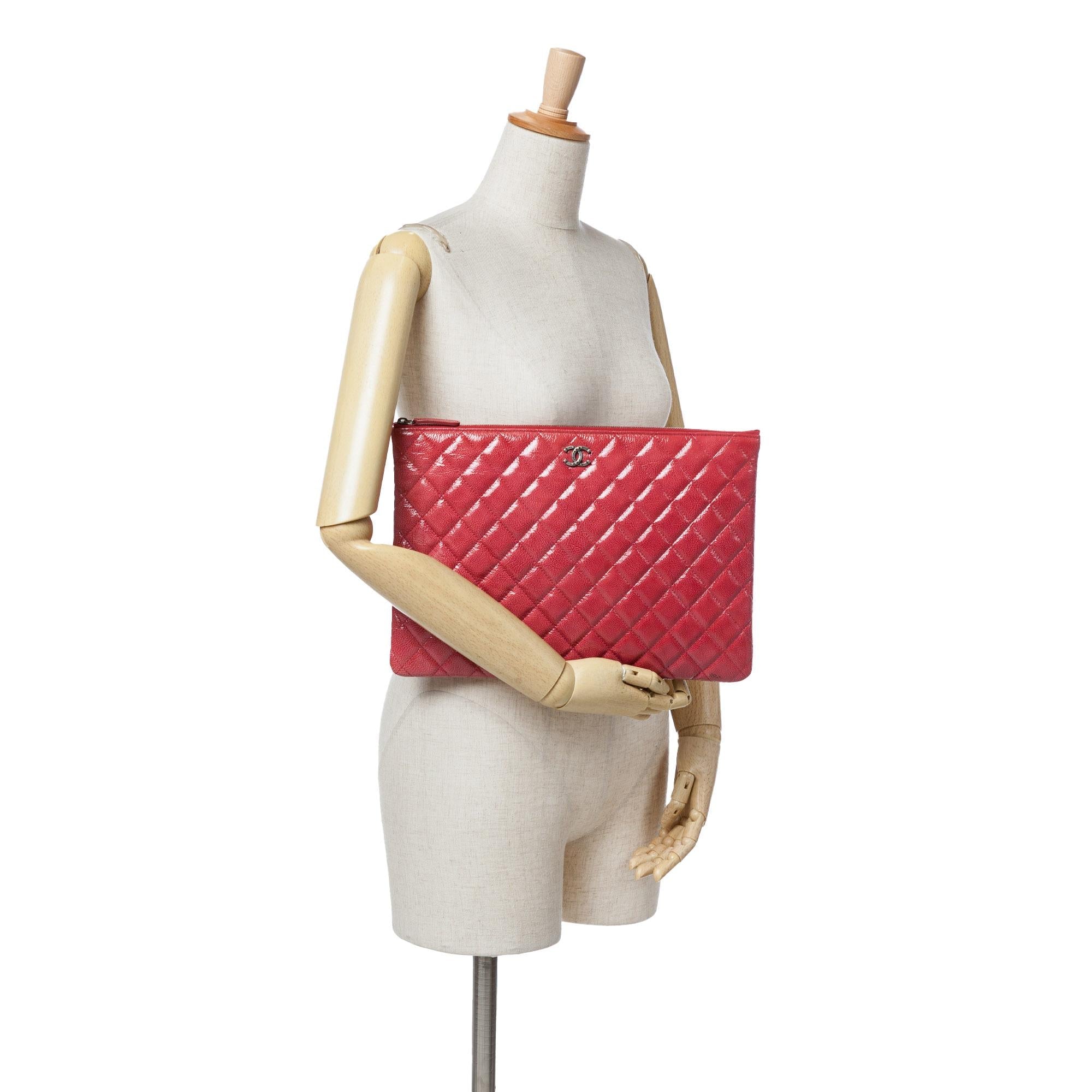 Chanel Large Quilted Patent O Case Clutch