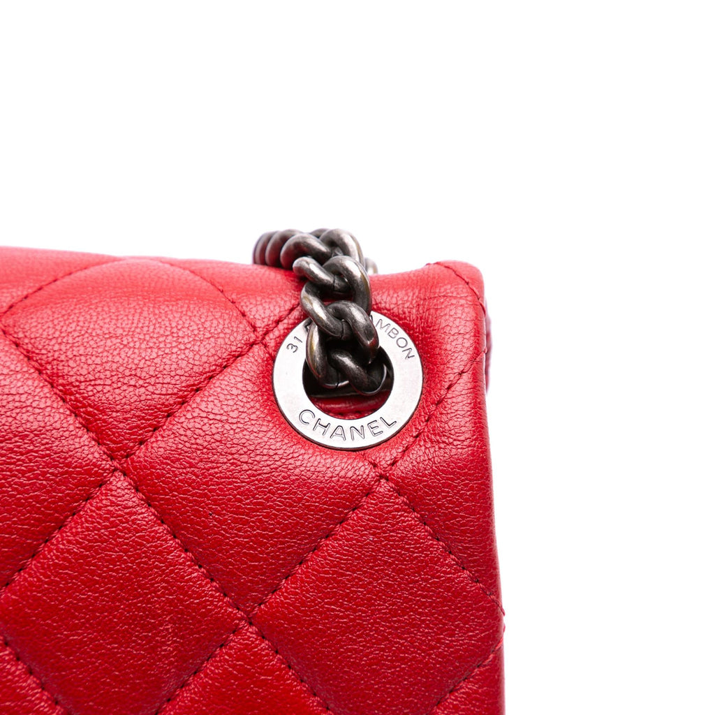 Chanel Large Quilted Shiny Lambskin Burgundy Rocks Flap