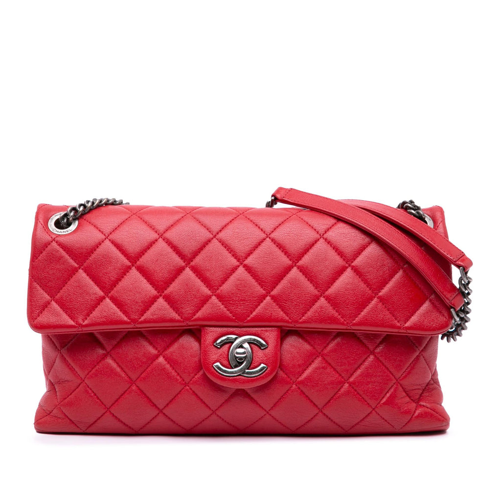 Chanel Large Quilted Shiny Lambskin Burgundy Rocks Flap