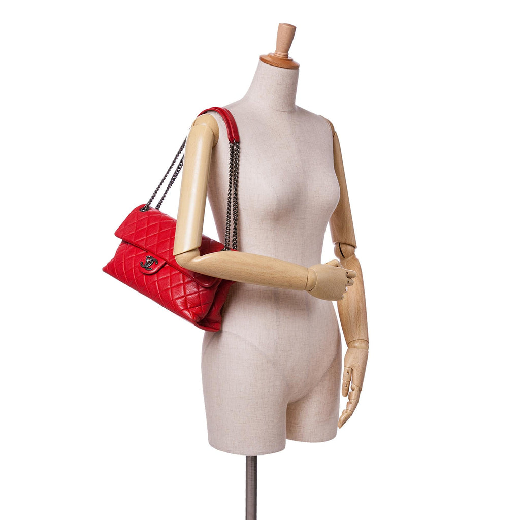 Chanel Large Quilted Shiny Lambskin Burgundy Rocks Flap