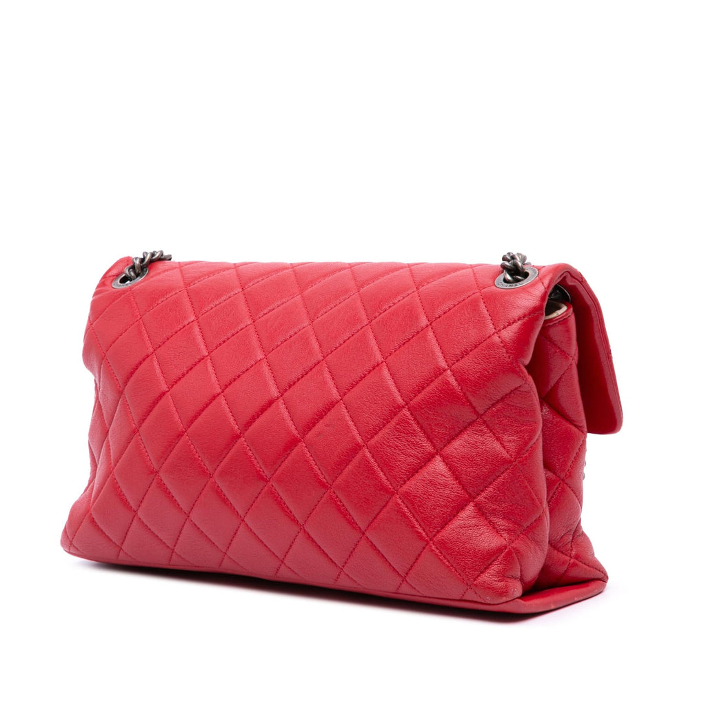 Chanel Large Quilted Shiny Lambskin Burgundy Rocks Flap