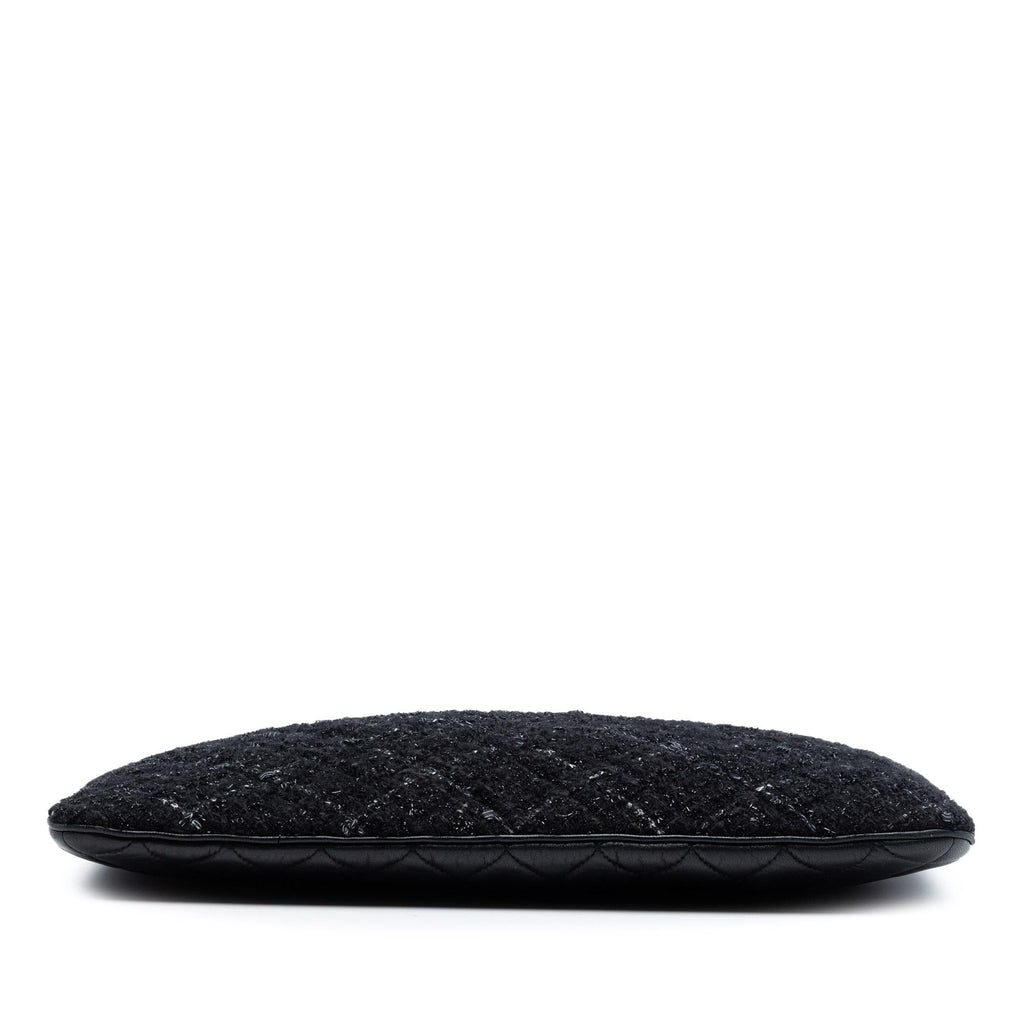 Chanel Large Quilted Tweed and Lambskin Camellia O Case Clutch