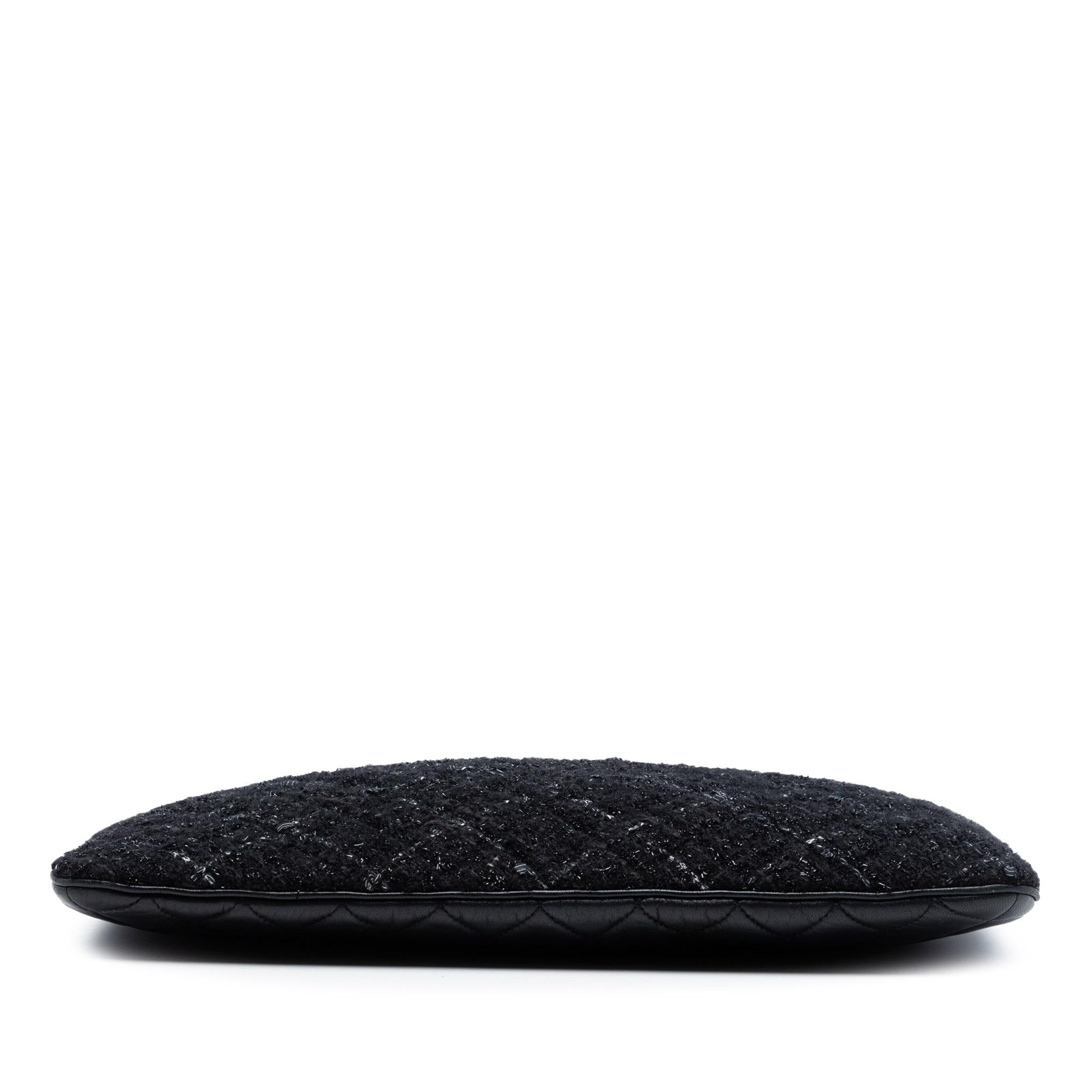 Chanel Large Quilted Tweed and Lambskin Camellia O Case Clutch