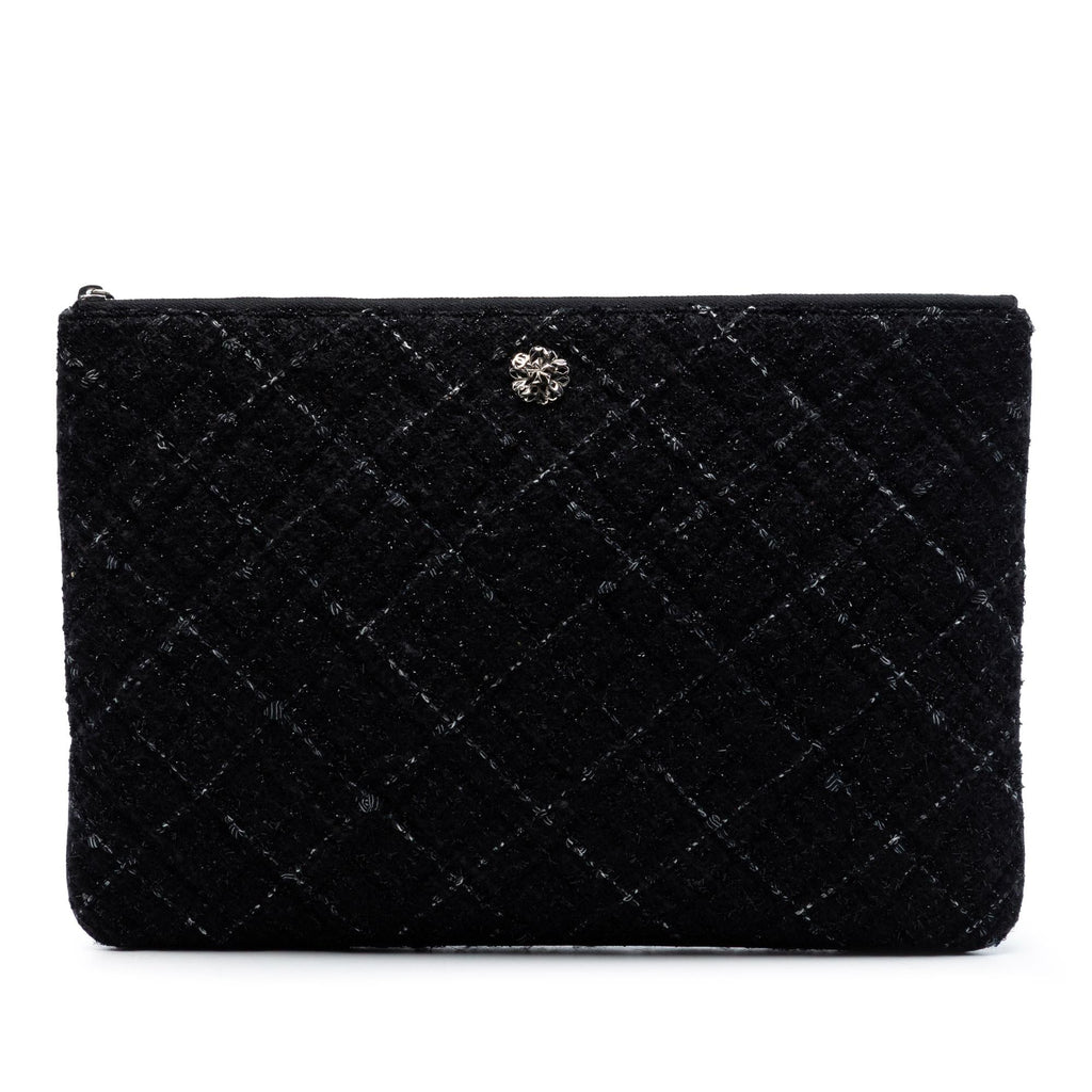 Chanel Large Quilted Tweed and Lambskin Camellia O Case Clutch