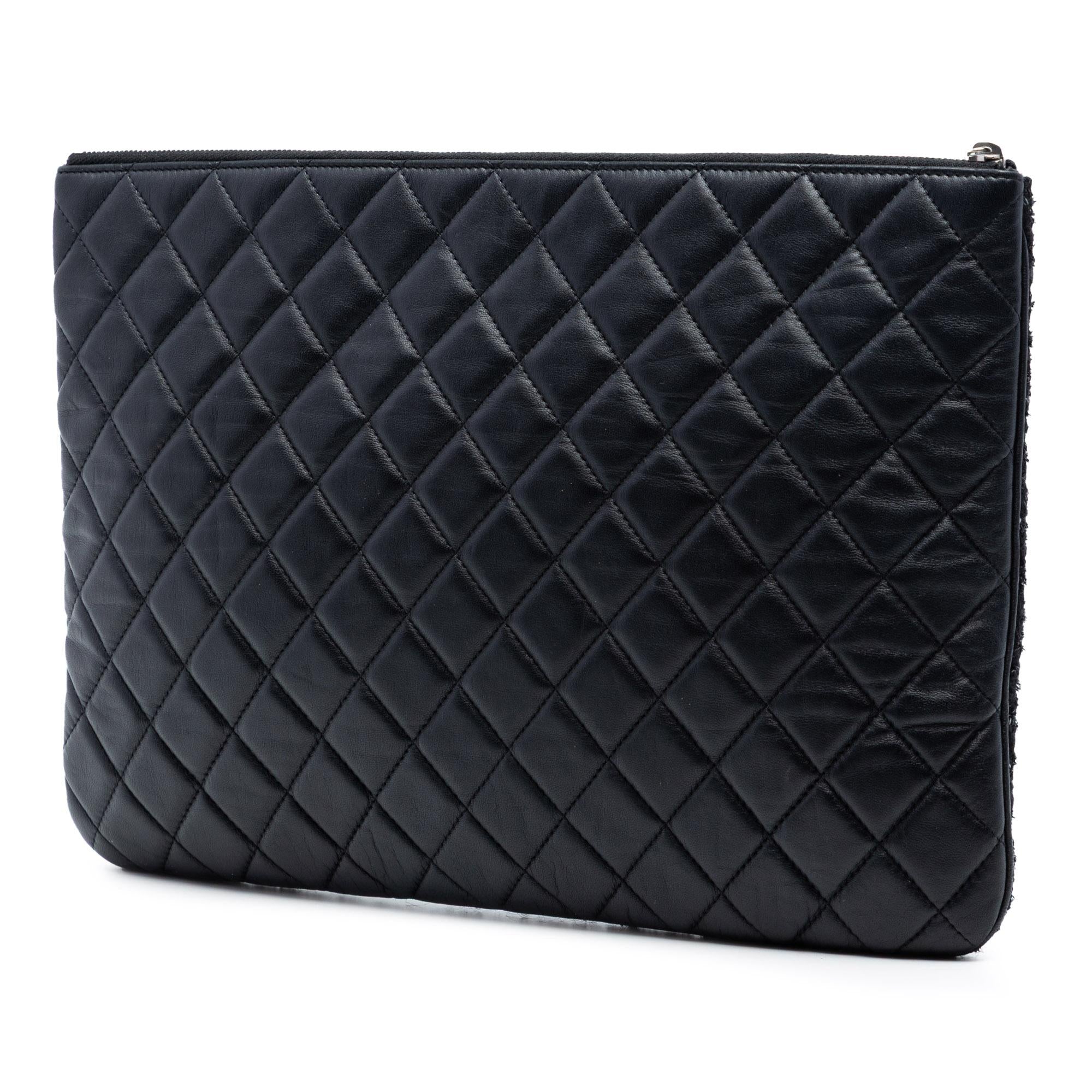 Chanel Large Quilted Tweed and Lambskin Camellia O Case Clutch