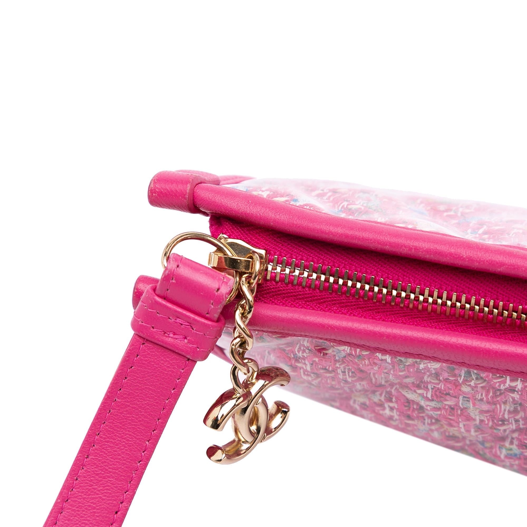 Chanel Large Tweed PVC Logo Wristlet Pouch