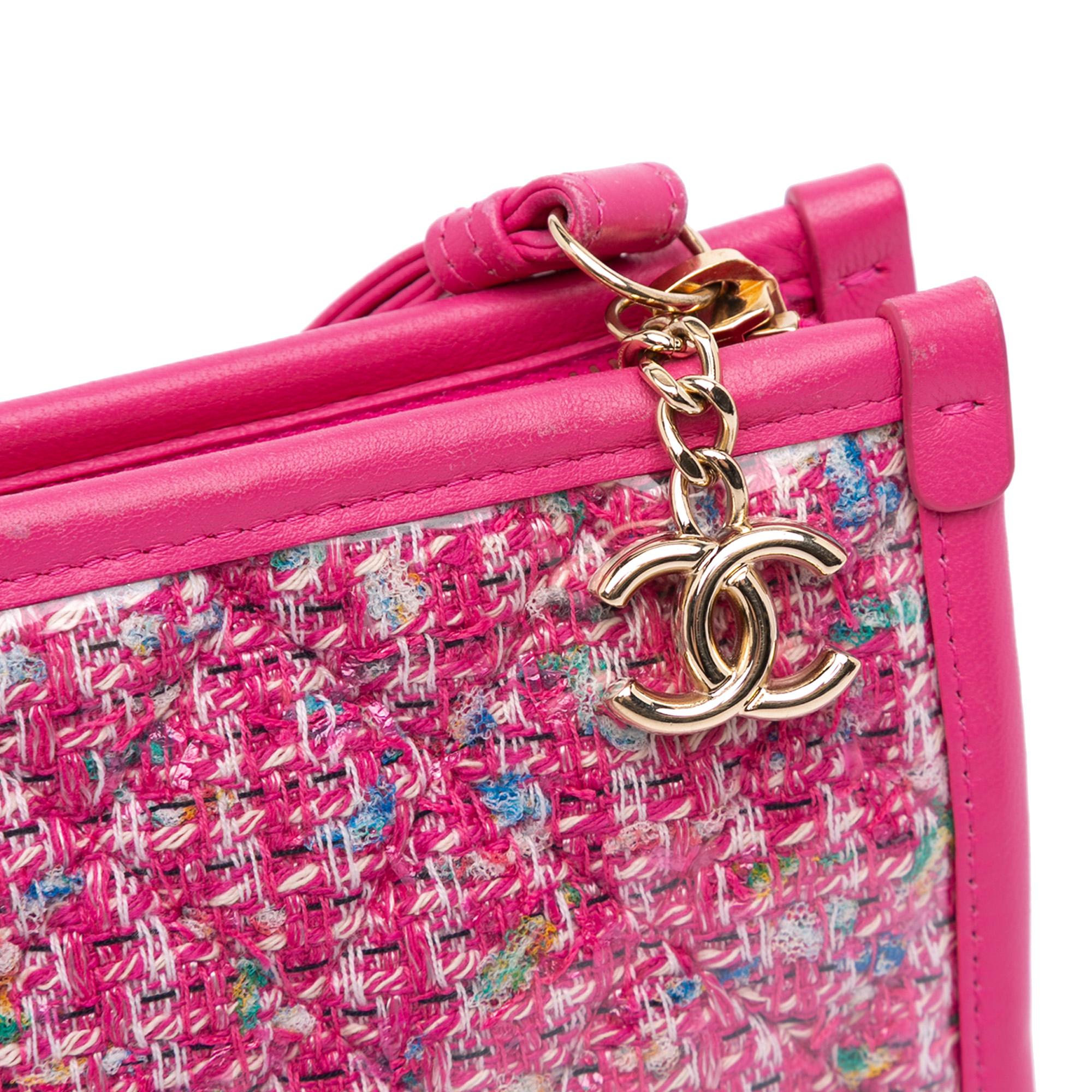 Chanel Large Tweed PVC Logo Wristlet Pouch