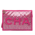 Chanel Large Tweed PVC Logo Wristlet Pouch
