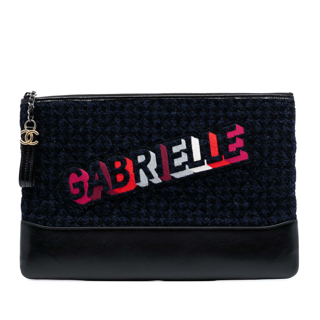 Chanel Large Tweed and Calfskin Embroidered Gabrielle O Case Clutch