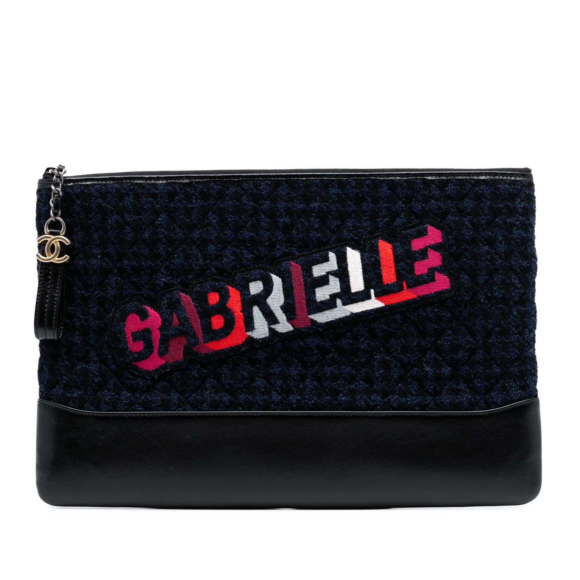 Chanel Large Tweed and Calfskin Embroidered Gabrielle O Case Clutch