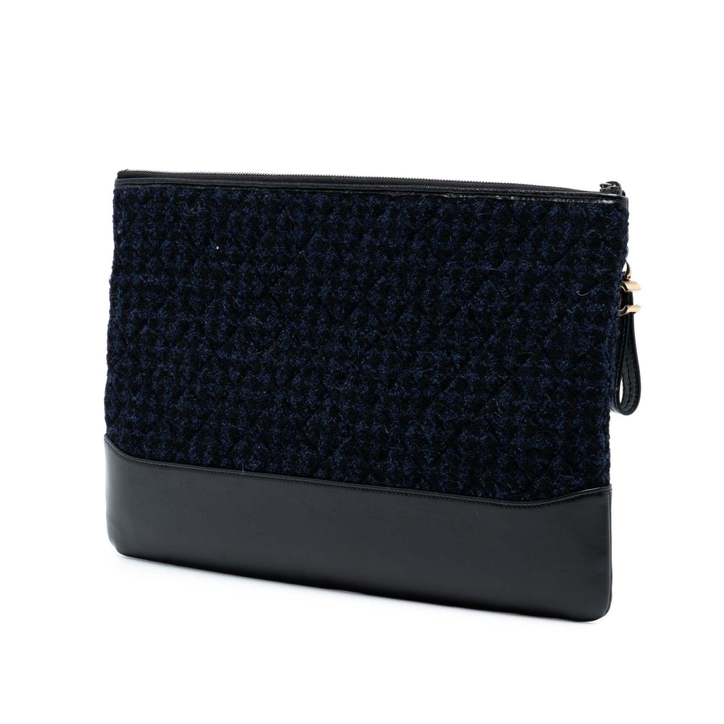 Chanel Large Tweed and Calfskin Embroidered Gabrielle O Case Clutch