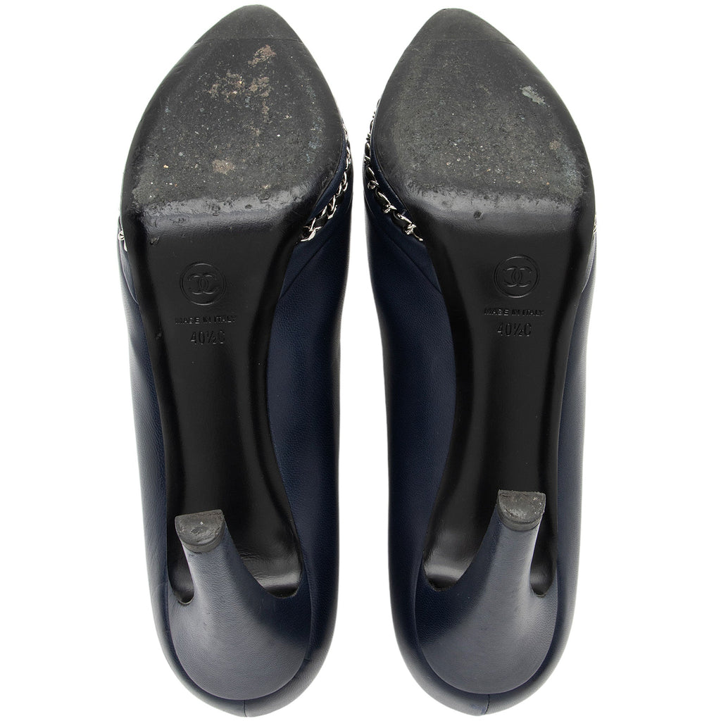 Chanel Leather CC Cap Toe Chain Platform Pumps - Size 10.5 C / 40.5 C - FINAL SALE (SHF-vBjRc5)