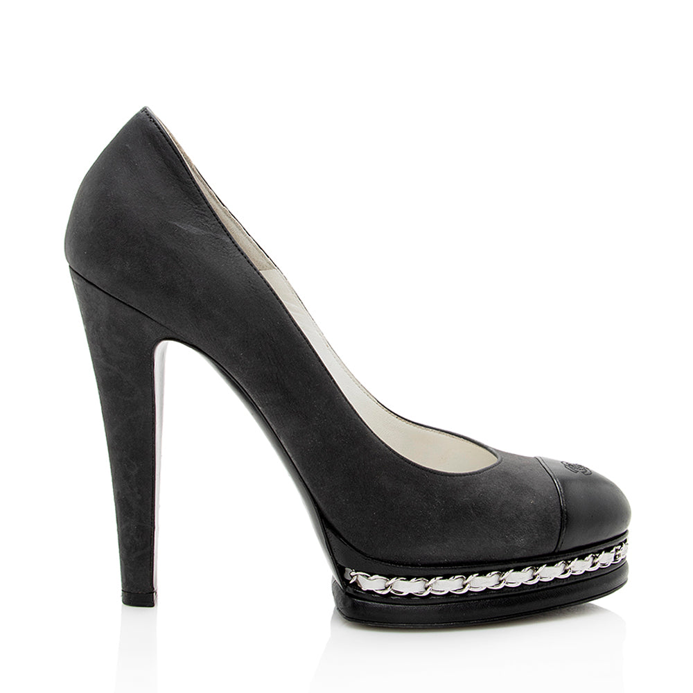 Chanel Leather CC Cap Toe Chain Platform Pumps - Size 11 / 41 (SHF-19331)
