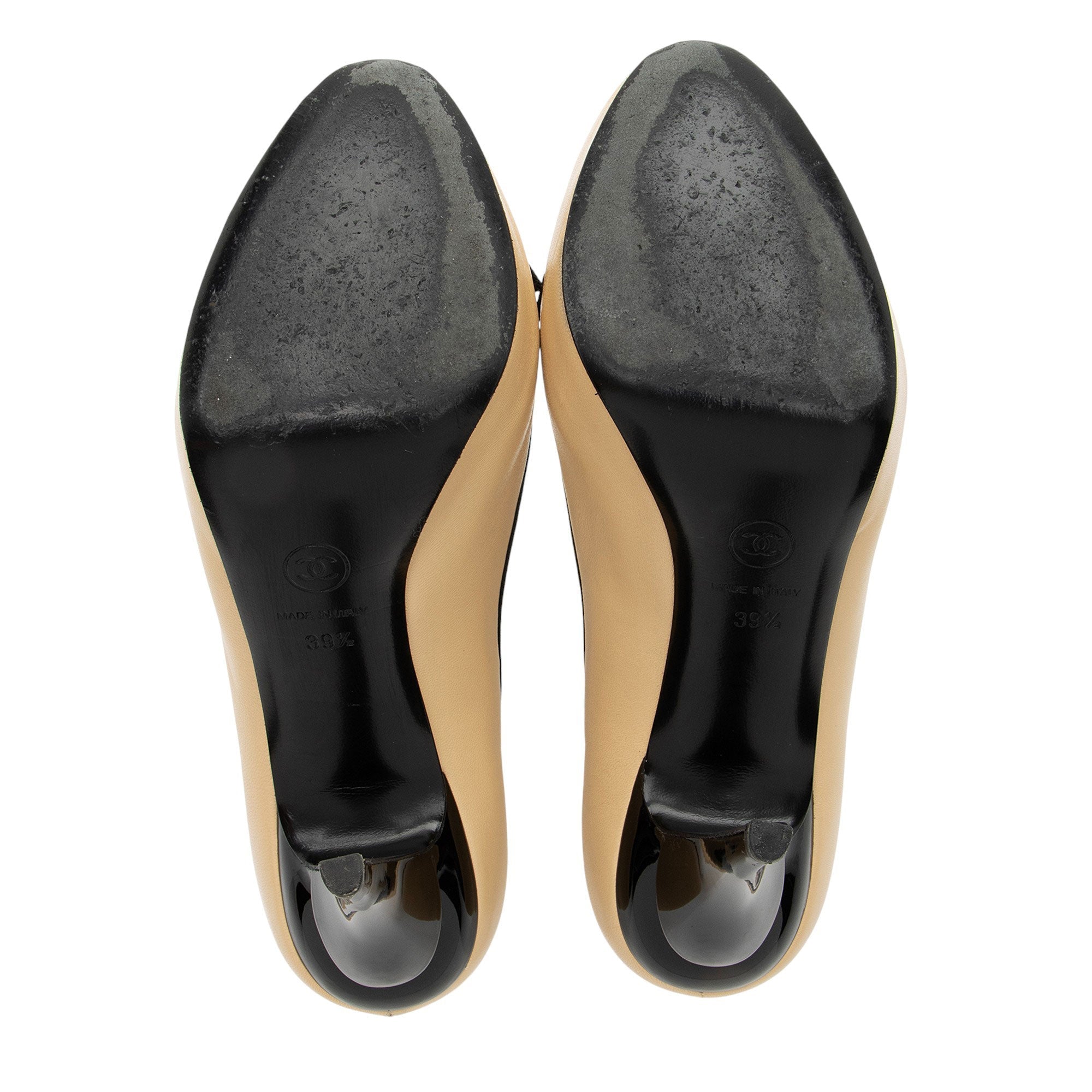Chanel Leather Grosgrain Bow Peep Toe Pumps - Size 9.5 / 39.5